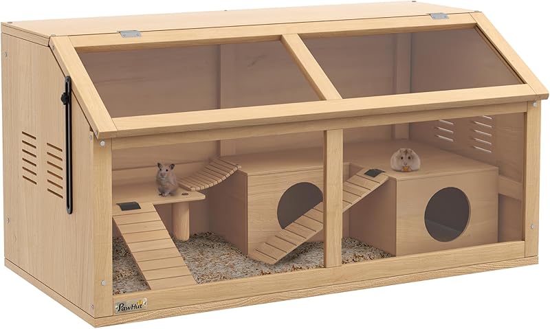 PawHut Cage Hamster en Bois avec Acrylique, 85cm - Habitat Grand pour Rongeur avec Ventilation, Couv