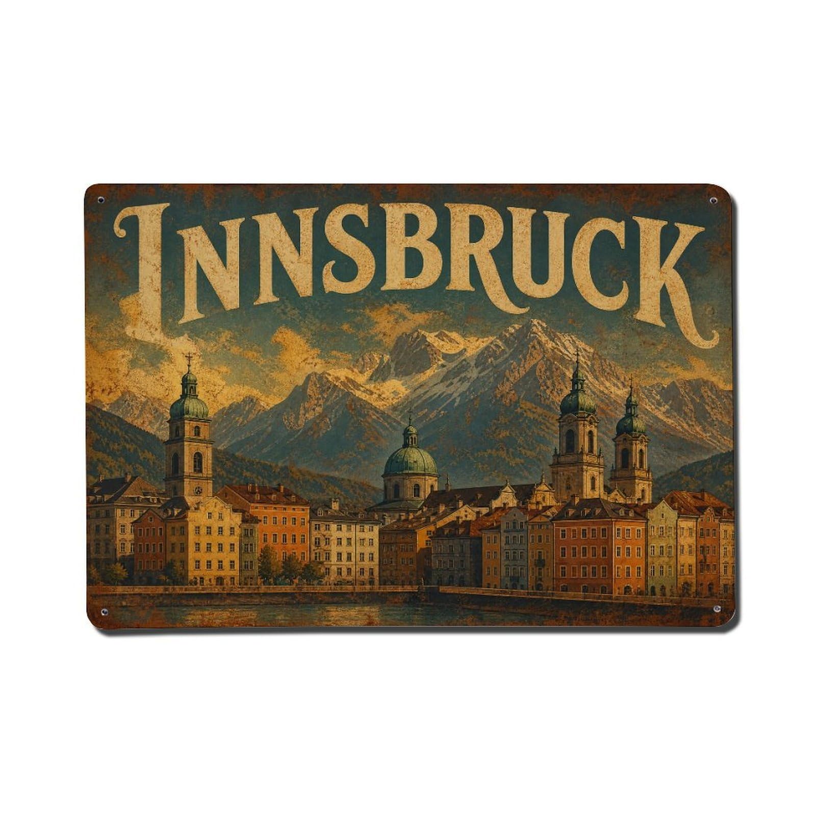 Vintage Travel Innsbruck Town Panorama Austria Metal Tin Sign