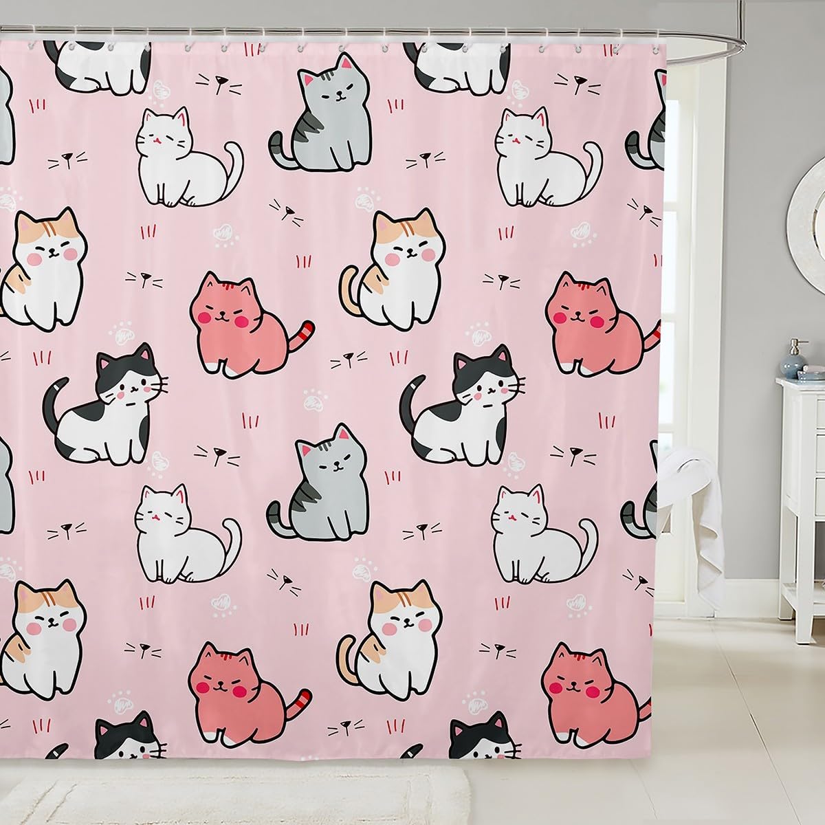 Erosebridal Kawaii Animal Shower Curtain for Kids Cartoon Cats Bathroom Curtain for Boys Girls Rainbow Bath Curtain 72Wx84L Purple White Cat Shower Curtain Multicolor Kitten Pet Bathroom Curtain
