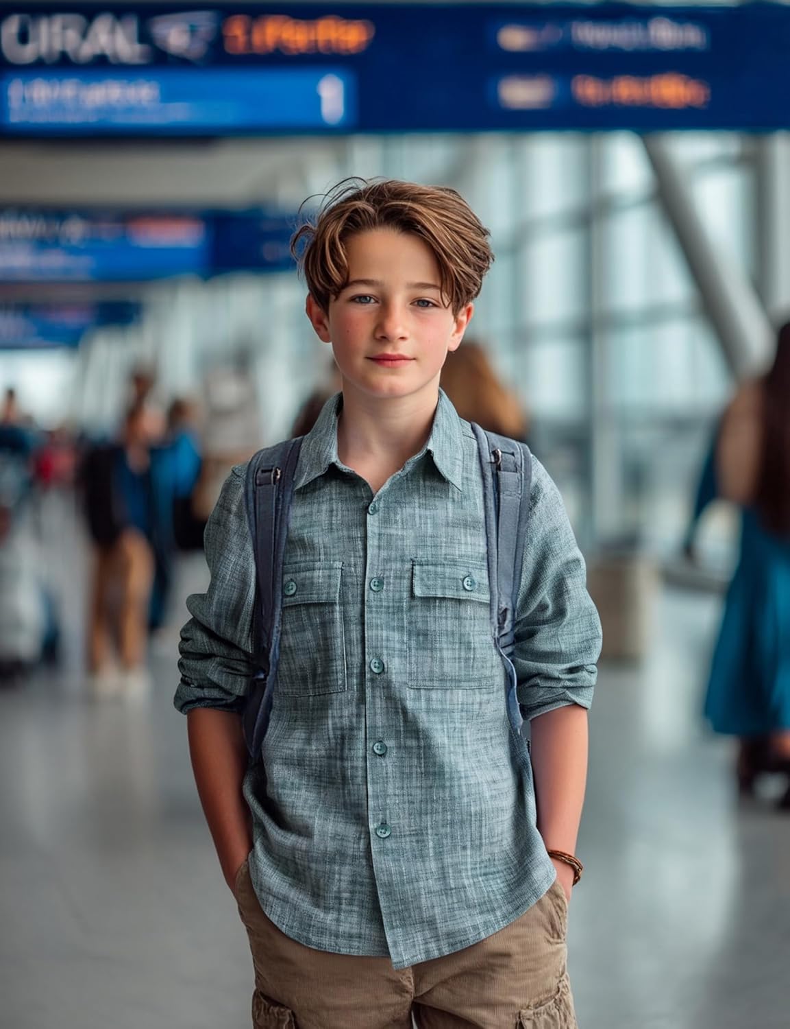 JOGAL Boys Chambray Shirts Long Sleeve Casual Button Down Shirts Solid Cotton Shirt with Flap Chest Pocket - Image 2