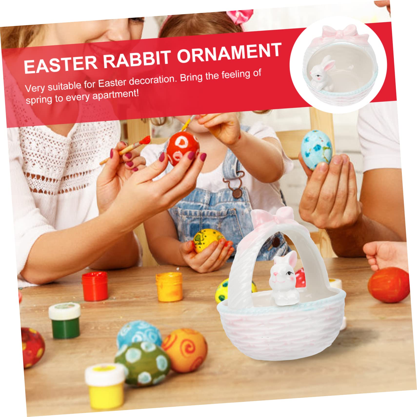 Zerodeko 2 Pz Ornamenti Del Coniglietto Di Pasqua Figurina Decor Carino in Camera Ornamenti Di Coniglio Rifiuti Vassoio Delle Uova Coniglietto Di Porcellana Code Di Coniglio Rosa Ceramica