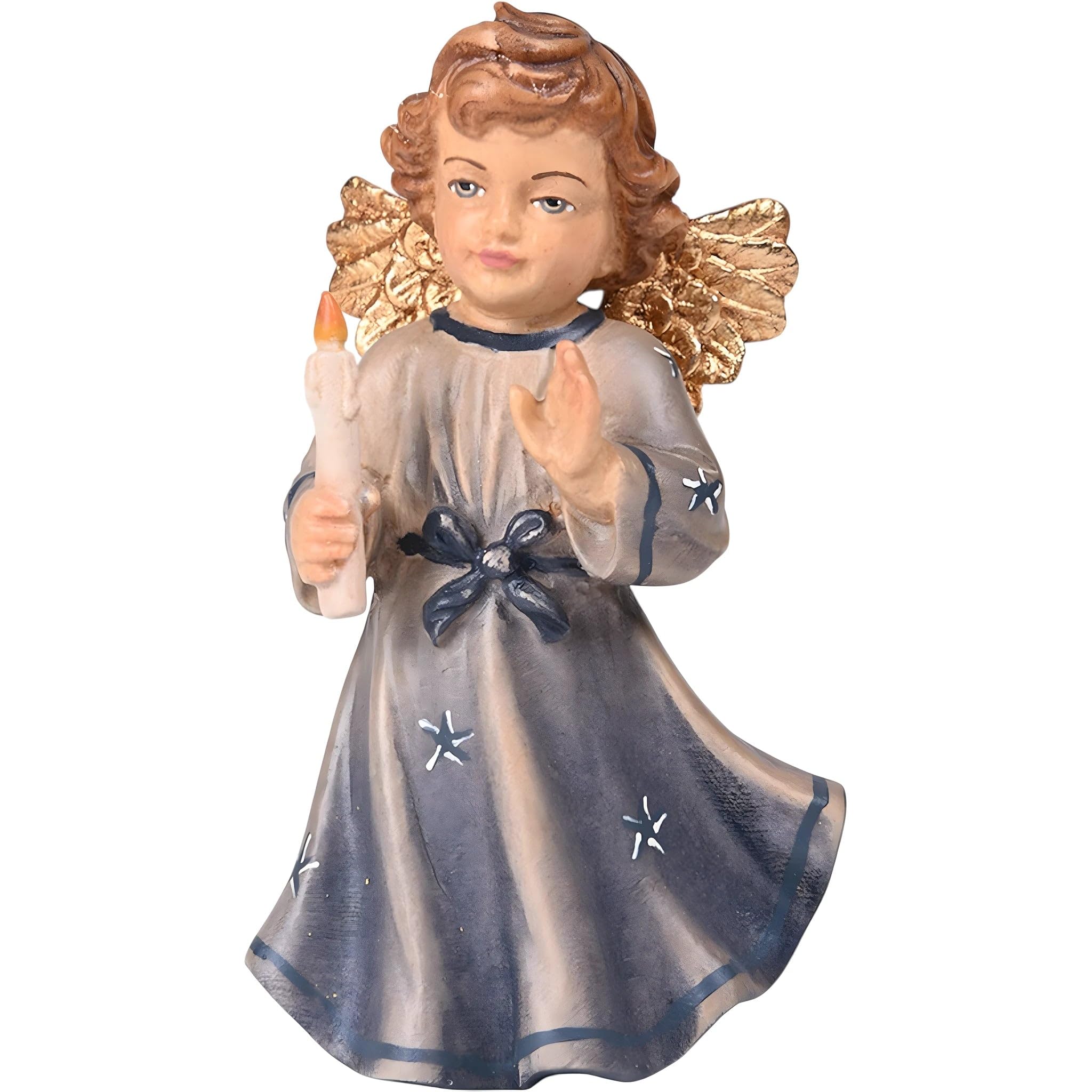 Dolfi Angel Carved with Wooden Candle 12 cm | Hand Painted in Val Gardena | Religious Article