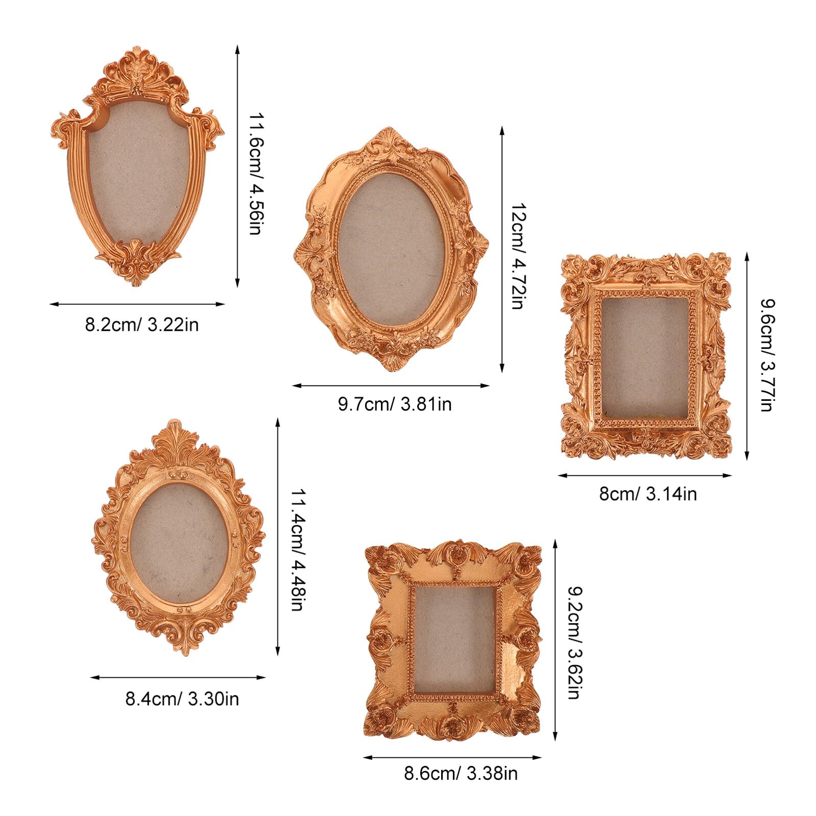 Healeved Kühlschrankmagnet Fotorahmen 5 Stück mit Ovalen und Rechteckigen Formen Muschelmotiven und Trockenblumen für Kreative Reisesouvenir Dekoration Gold