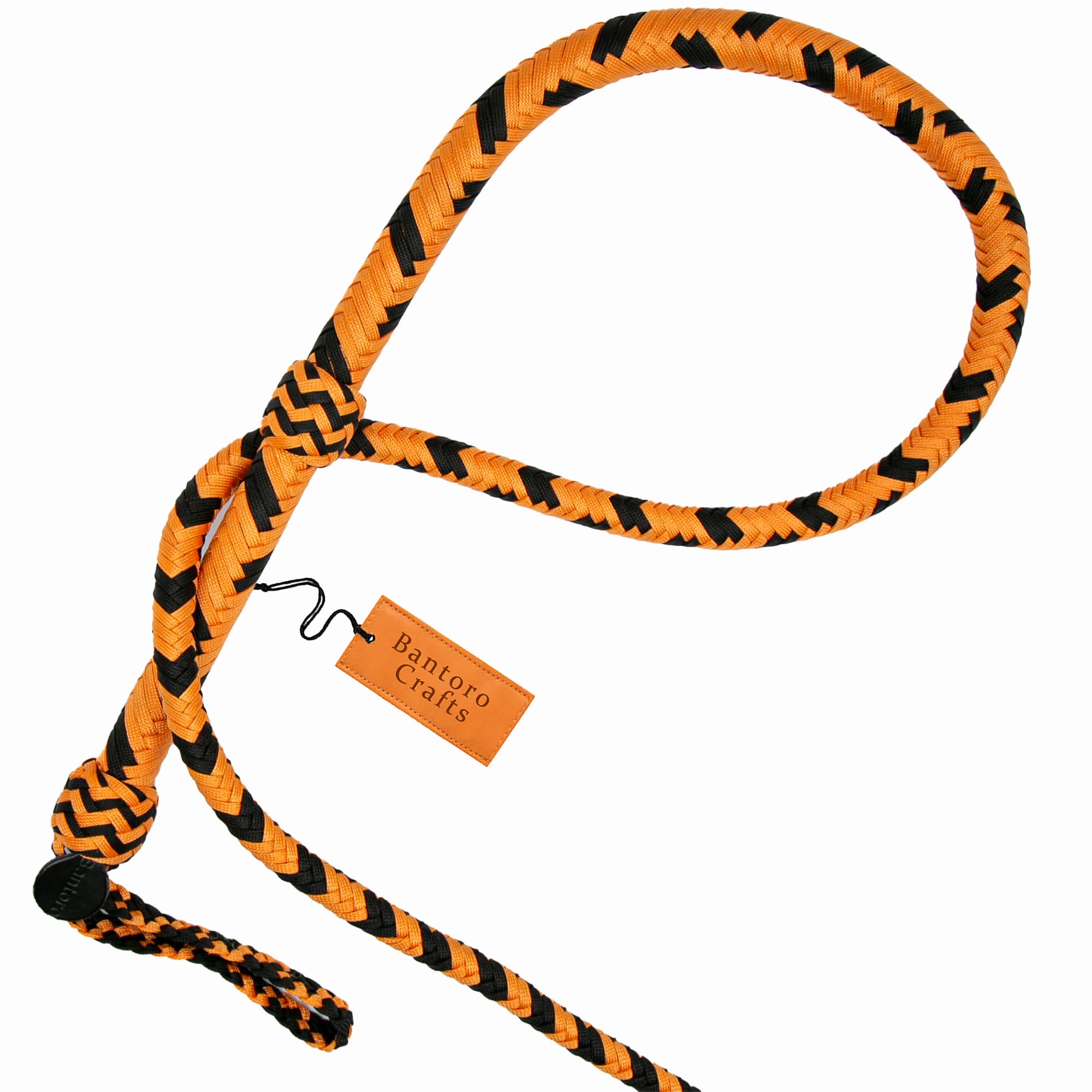 Schwarz und Orange Paracord-/Nylon-Peitsche, Bullenpeitsche, 16 Zöpfe, geflochtener Lederbauch und Lederpolster im Inneren, Laute knackende Peitsche