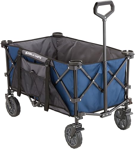 Gorilla Carts Carrito Utilitario Colapsible Plegable para Exteriores, Cama de Gran Tamaño de 7 Pies Cúbicos, Capacidad de Carga de 150 lb, Azul
