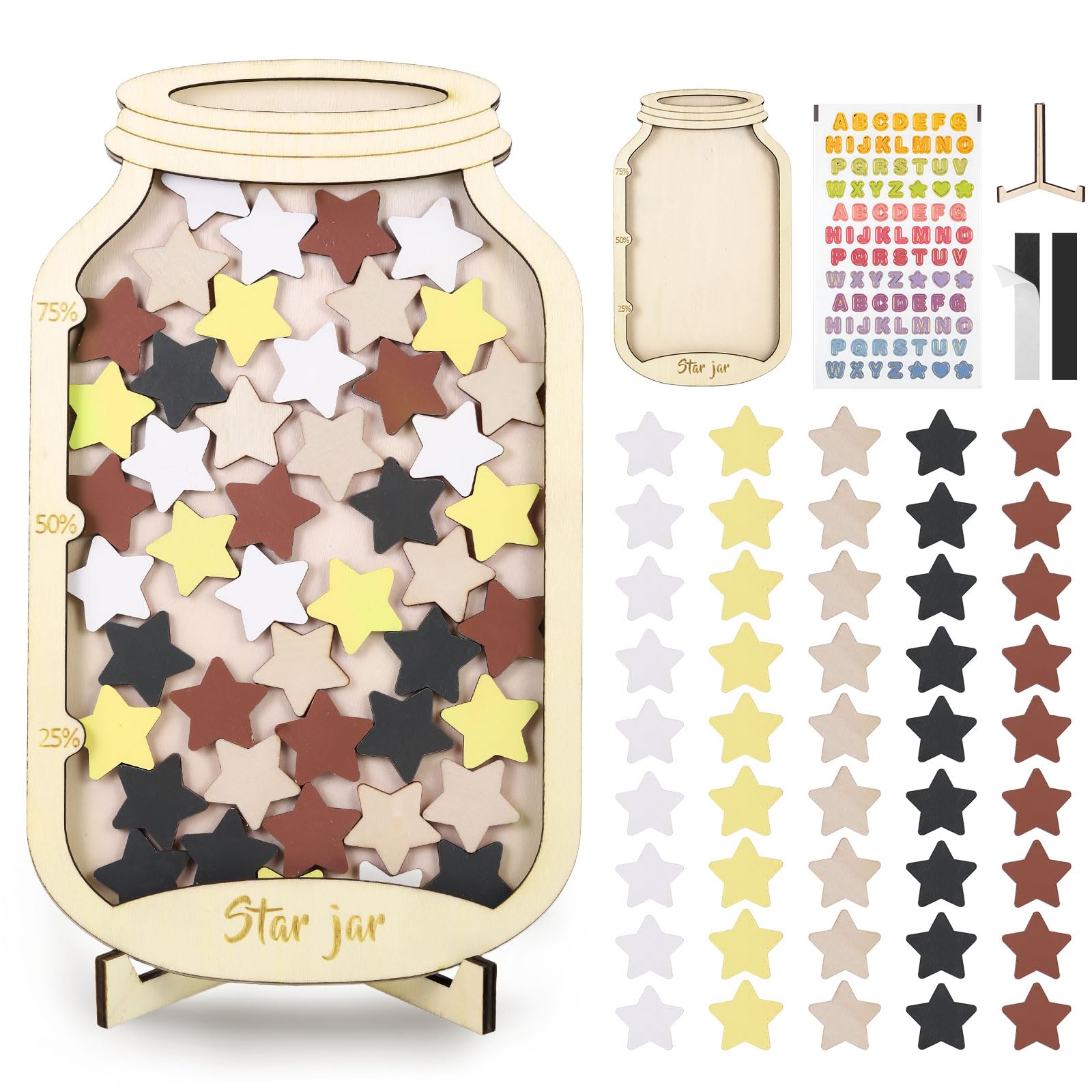 JIANTA Magnetic Reward Jar for Children with Brown Tone Star Tokens and Stickers