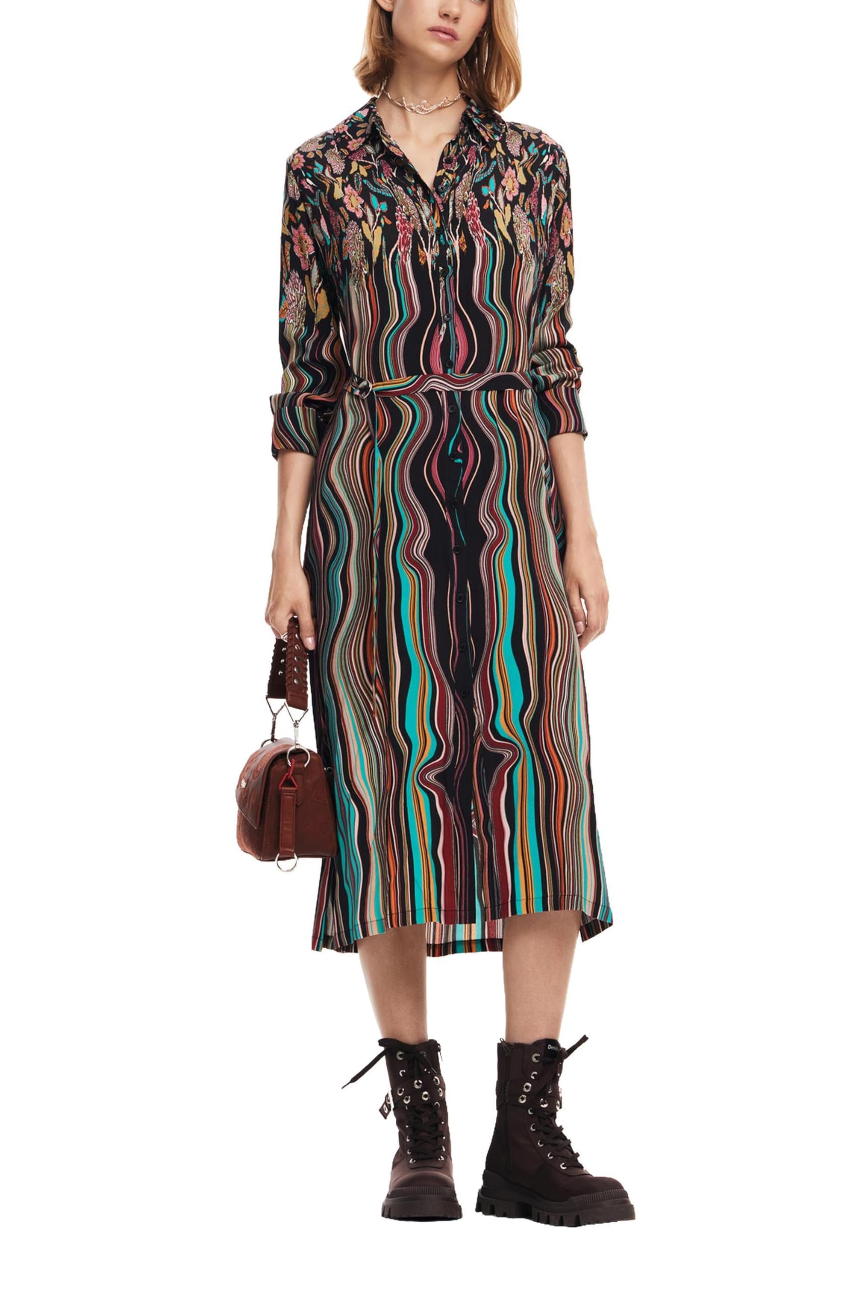 Desigual Women's Woman Woven Dress Long Sleeve Multicoloured