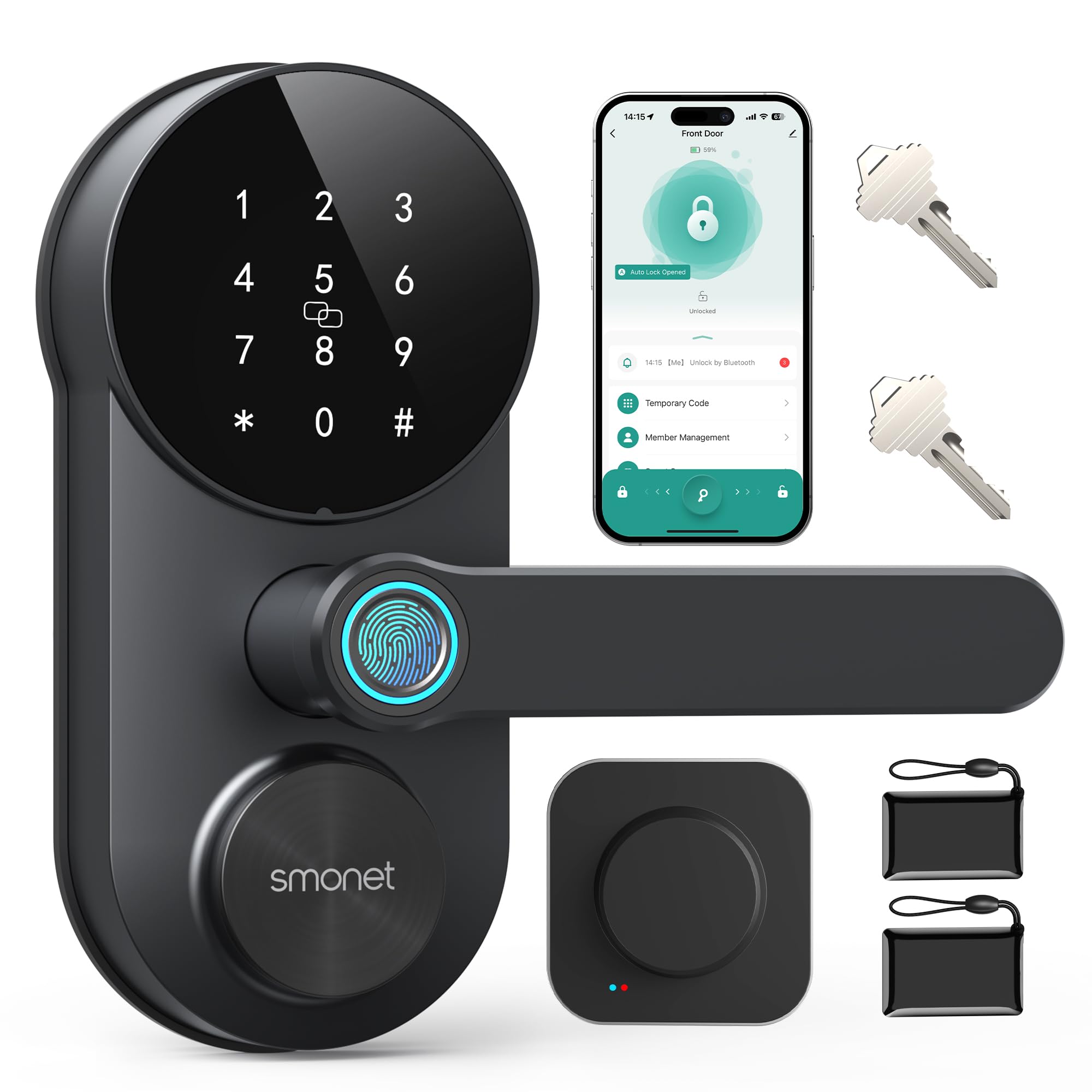 Smart WiFi Door Lock with Handle: SMONET Keyless Entry Lock with