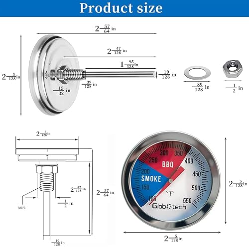 Miniatura 2 de Termómetro de acero inoxidable para parrilla de barbacoa  Medidor de temperatura de Dail de 2 pulgadas para monitoreo de carbón para parrilla