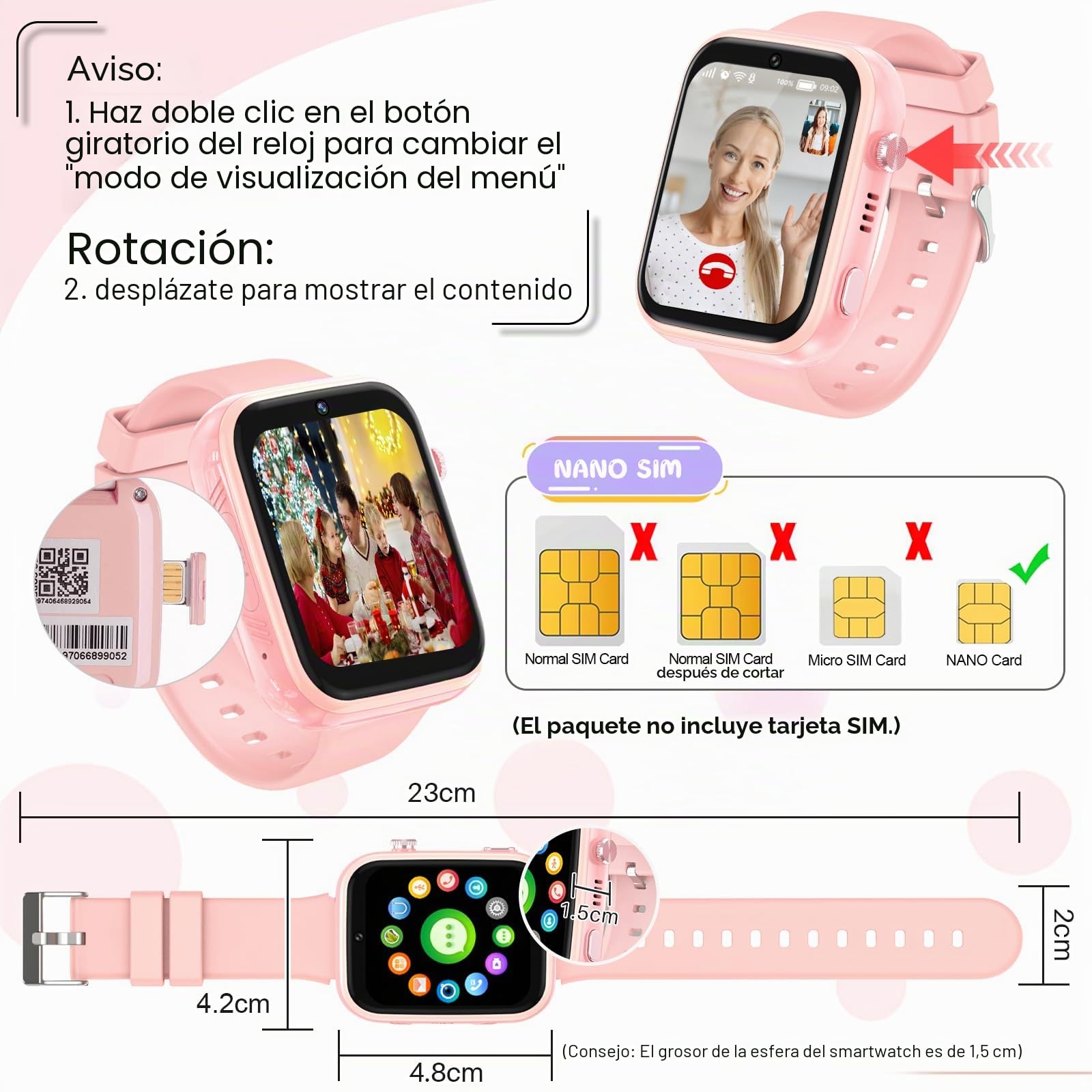 OKYUK Reloj Inteligente T45 4G Rastreador GPS, Videollamada, Mensajes, Modo Escolar, Función SOS