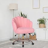 Silla de Oficina en Casa Tapizada con Pétalos, Silla de Tocador Giratoria con Ruedas, Silla de Escritorio de Terciopelo Cómoda con Base de Metal, Asiento Moderno de Acento para Sala de Estar