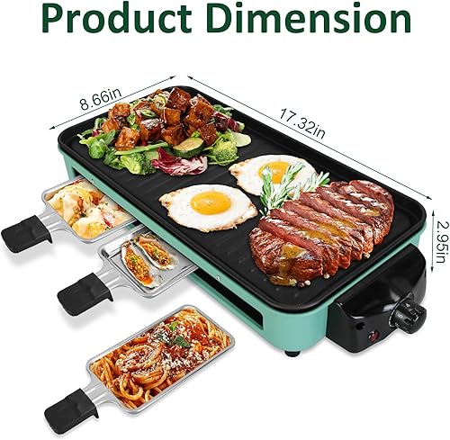 Miniatura 5 de Parrilla eléctrica para interiores, 2 en 1 de 1500 W con red y placa extraíble antiadherente, 5 controles de temperatura, 3 sartenes de queso