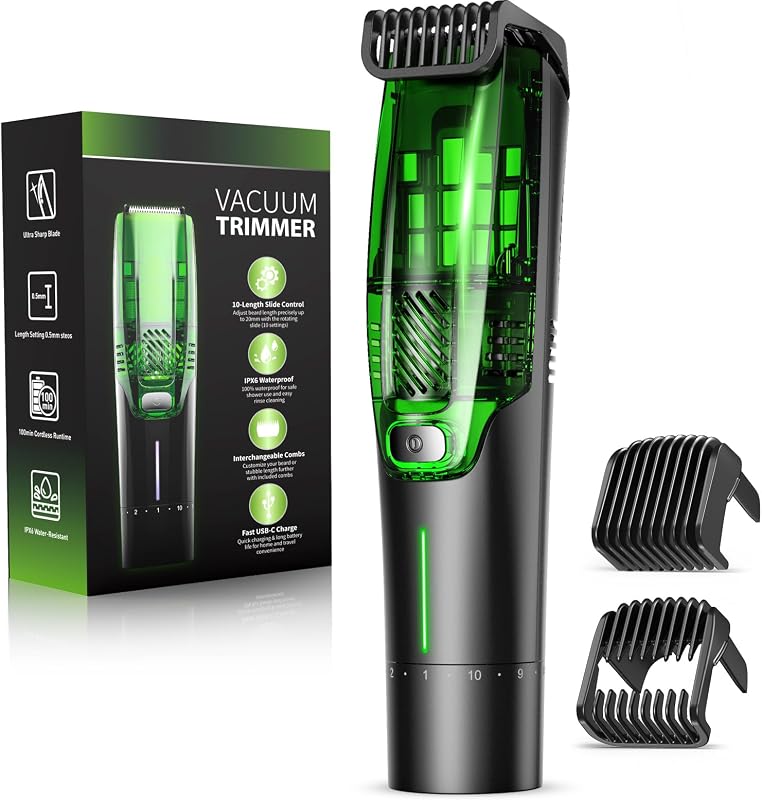 Aparador de barba e bigode NAUQUOHZ com coletor de pelos, seletor de precisão, 20 ajustes de comprimento e recarga USB-C