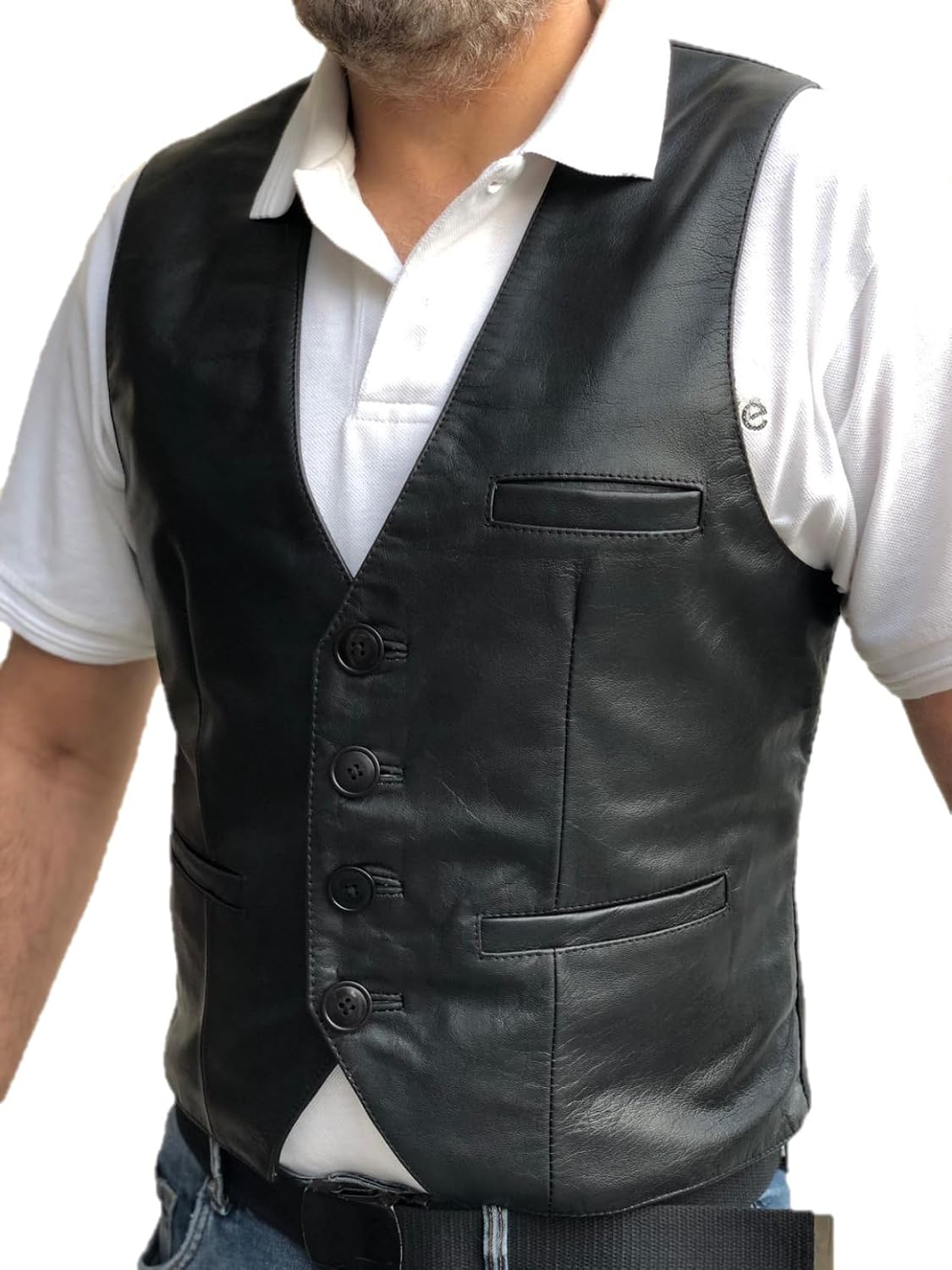 Mens Real Sheep Leather Casual Western Vintage Biker Motorcycle Cruise Riding Vest Conceal Pockets Black Slim Fit