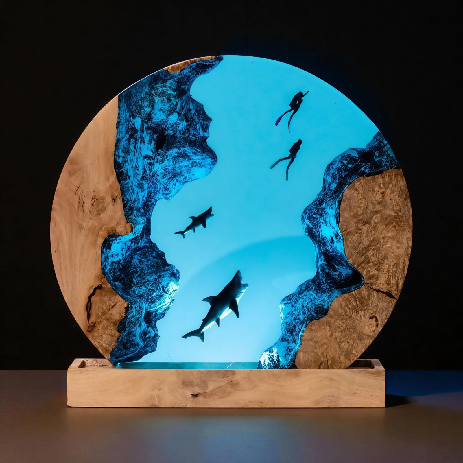 Drawelry Epoxy Resin Ocean Lamp with LED, Handmade Whale Shark Bedside Table Lamp, Desk Resin Diver Lamp Home Office Bedroom Decor 15.24x10.16cm (Couple Divers and Killer Whale) — image 1