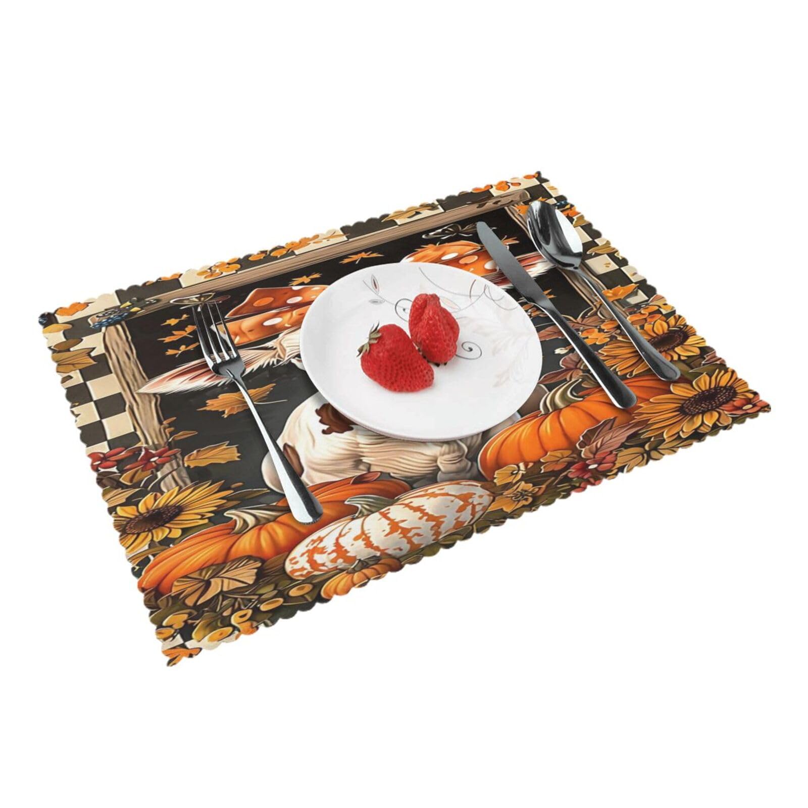 Autumn Cow Sunflower Pumpkin (3) Placemats Set of 4 Print Table Mats Place Mats Table Decor for Kitchen Dining 12X18 in