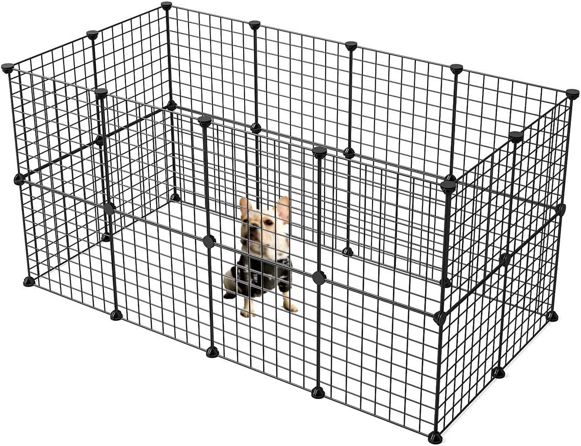 KOUSI Customizable Small Pet Pen Bunny Cage Dogs Playpen Indoor Out Door Animal Fence Puppy Guinea Pigs, Dwarf Rabbits (Black, 24 Panels)