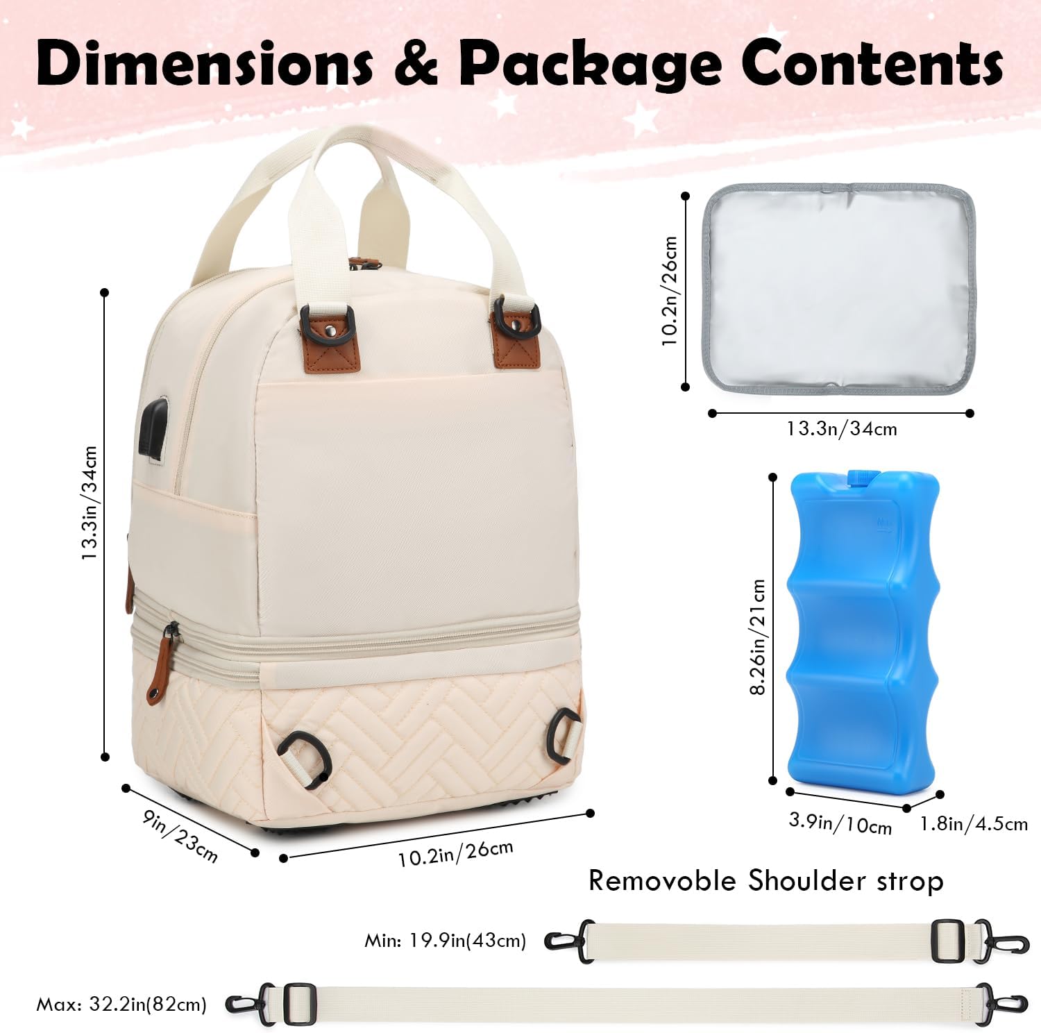 Breast Pump Bag for Spectra S1/S2 - Spectra Pump Bag with Ice Pack & Waterproof Mat, Portable Breast Milk Cooler Case for Work, Travel and Family Use, Beige