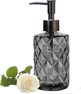 Glass Soap Dispenser with Plastic Pump, 330ml/11oz. Liquid Hand Soap Dispenser for Bathroom and Kitchen, Hand-Pump Dispenser for Dishwashing Liquid, Lotion, Soap, Shower Gel, Essential Oil (Black)