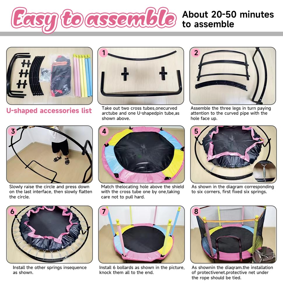 Pink Indoor Trampoline for Kids 2-5, 5ft Mini Indoor & Outdoor Small Toddler Trampoline with Net and Basketball Hoop