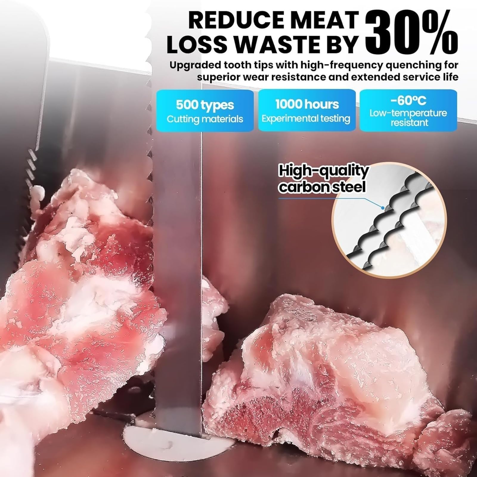 Sierra de cinta para carne, máquina de sierra de hueso de acero inoxidable, banco de trabajo de 19.6 x 15.3 pulgadas, grosor de corte de 0 a 7.9 pulgadas para carnicería de carne congelada