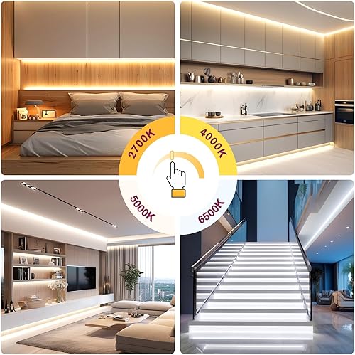 Miniatura 8 de EMITEVER COB Tira de luz LED sintonizable blanca 2700K-6500K, kit de cinta LED CCT regulable de 24 V de 16.4 pies, alta densidad 3200 LED CRI90+,