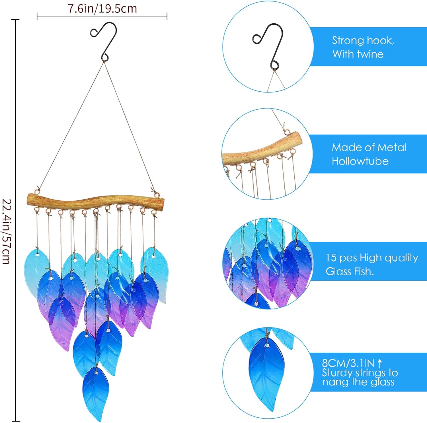 Glass Leaves Wind Chimes for Outdoor Memorial Decor - Unique Wind Chimes for Garden, Yard, Porch & Christmas, Durable Outside Christmas Decoration with Handcrafted Glass Design - Image 3