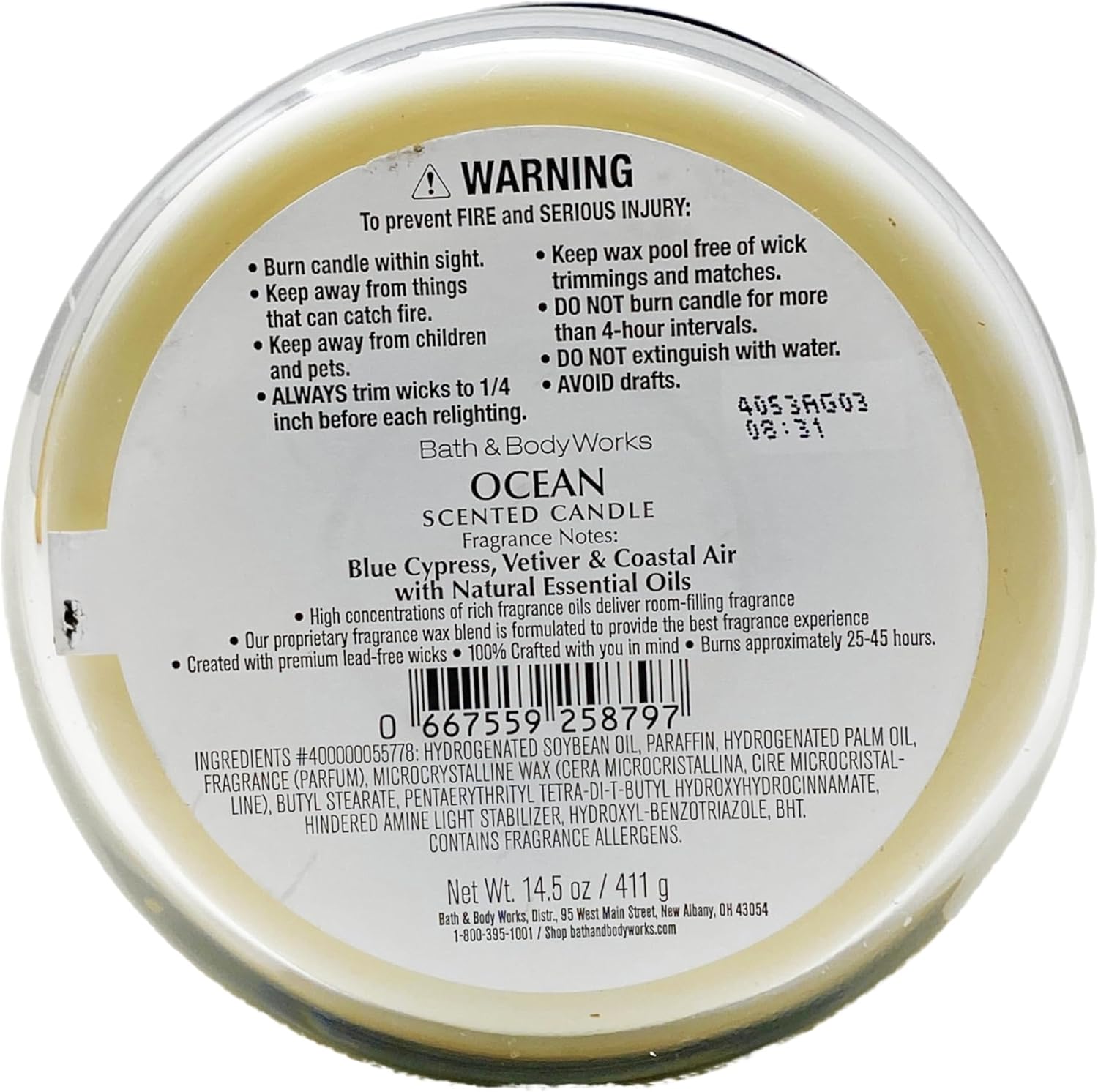 Bath & Body Works Ocean 3-Wick Scented Candle with a Natural Oats Bar Soap - Full Size