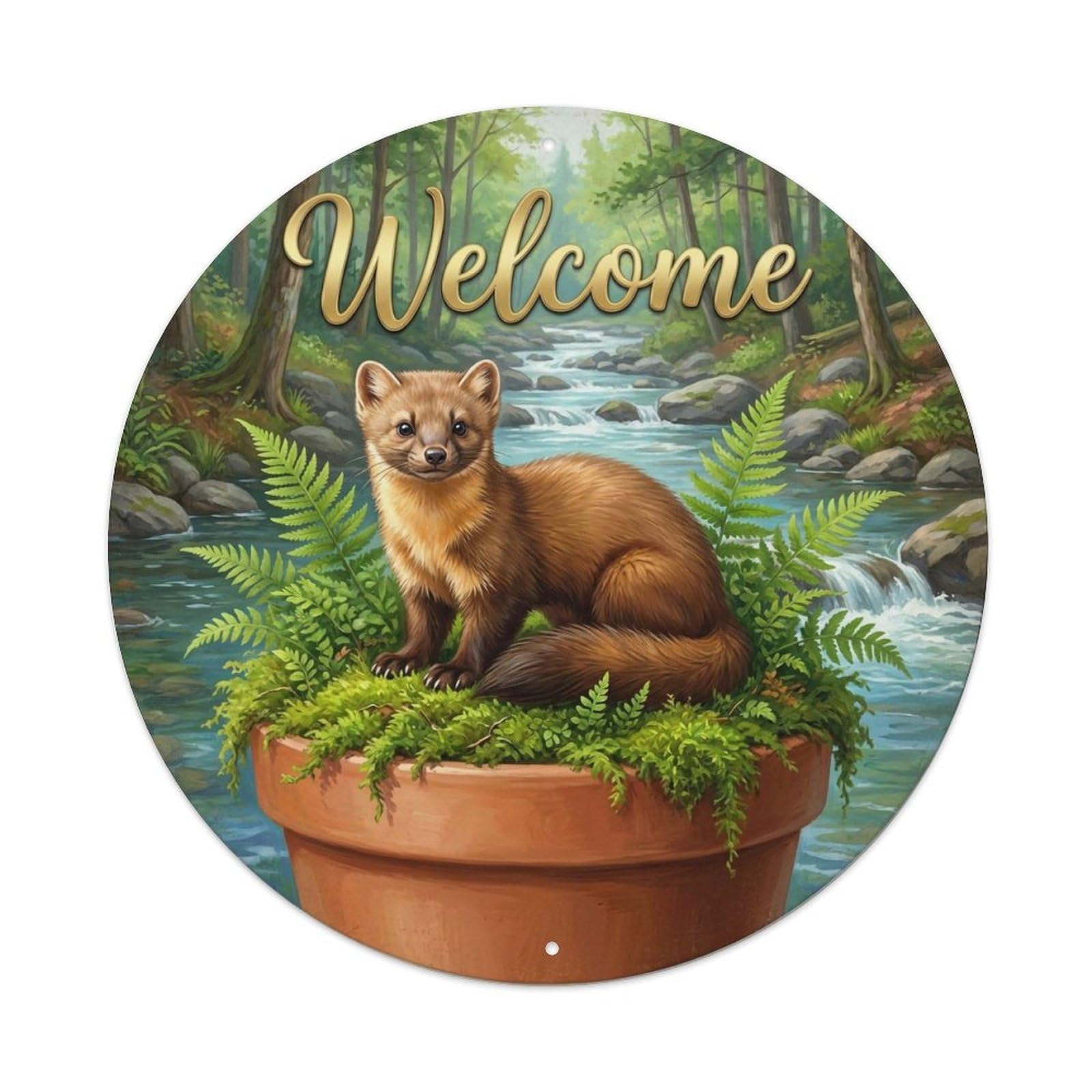 Okahys 8X8inch(20X20cm) Welcome Marten Forest Moss Metal Tin Sign