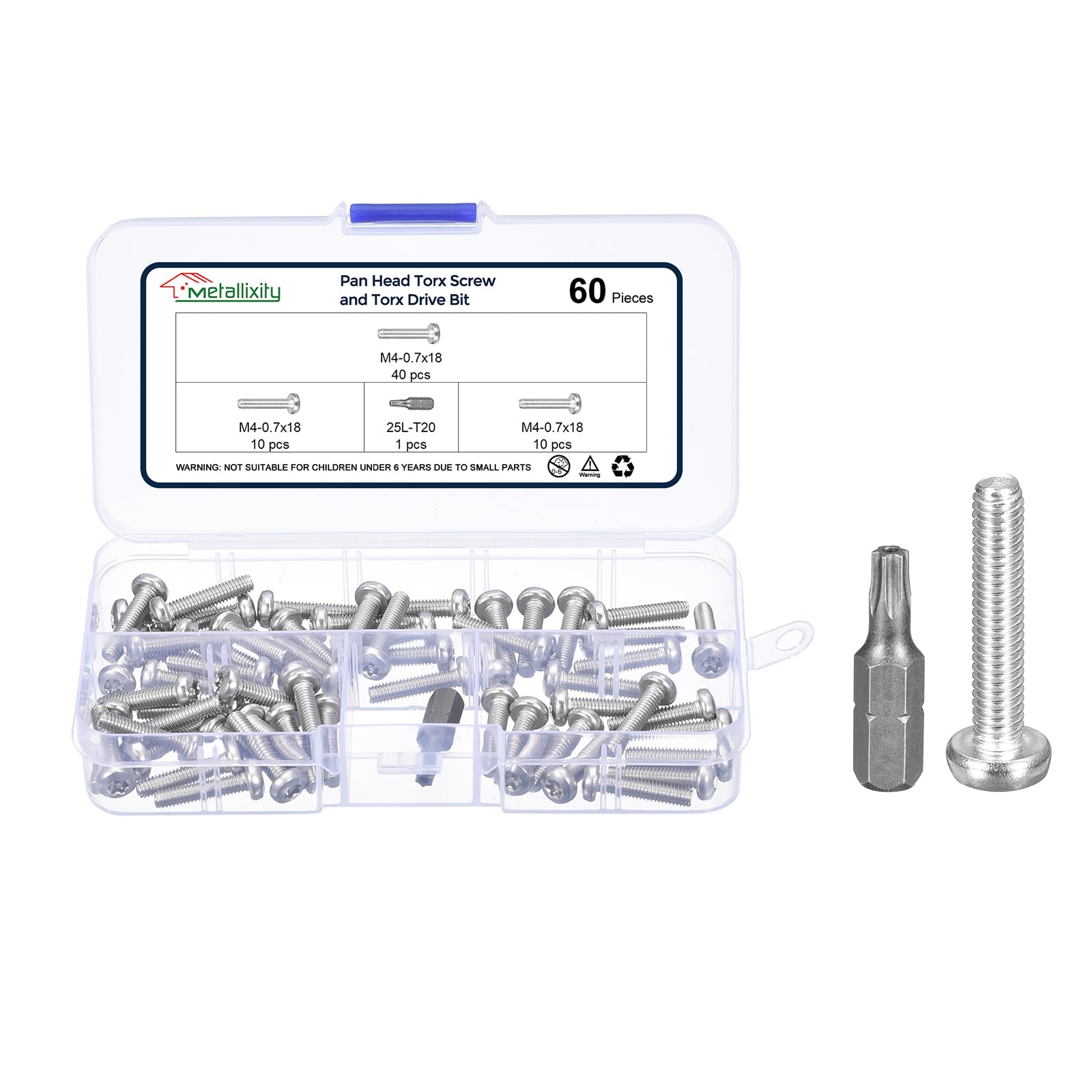 METALLIXITY Pan Head Torx Security Screws Bolts (M4-0.7x18mm) 60pcs