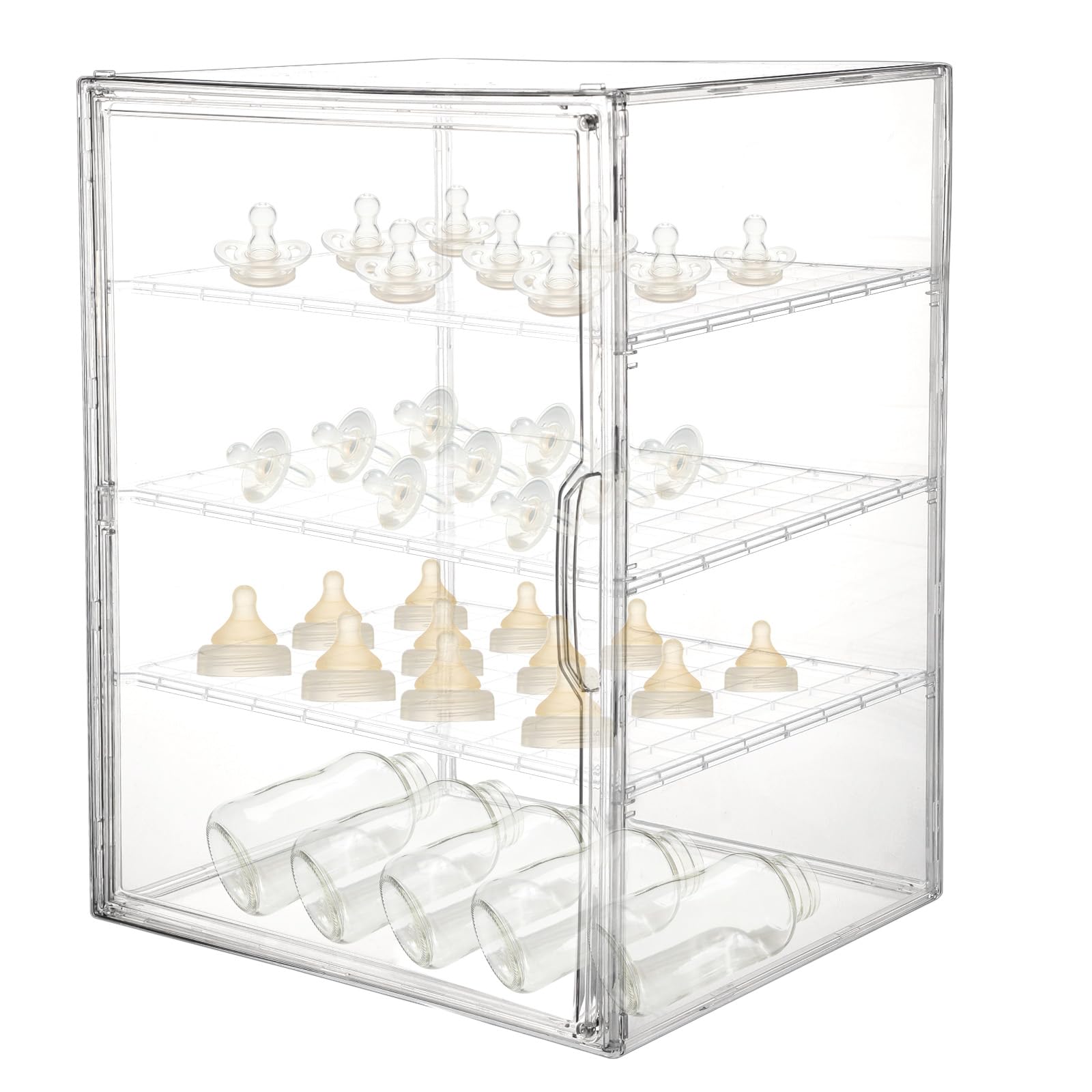 Penitue Baby Bottle Organizer, 3 Tiers Adjustable Baby Bottle Storage Organizer Clear Acrylic Storage Drawer with Removable Dividers and Magnetic Door for Countertop Cabinet