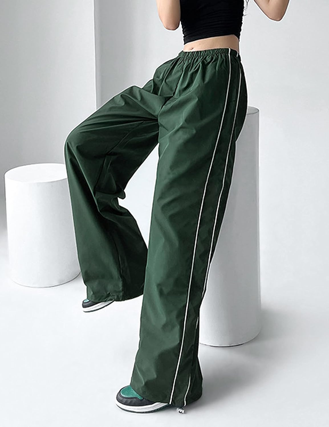 Himosyber Women's Parachute Pants Baggy Elasitc Waist Relaxed Y2K Track Pant Trousers - Image 8