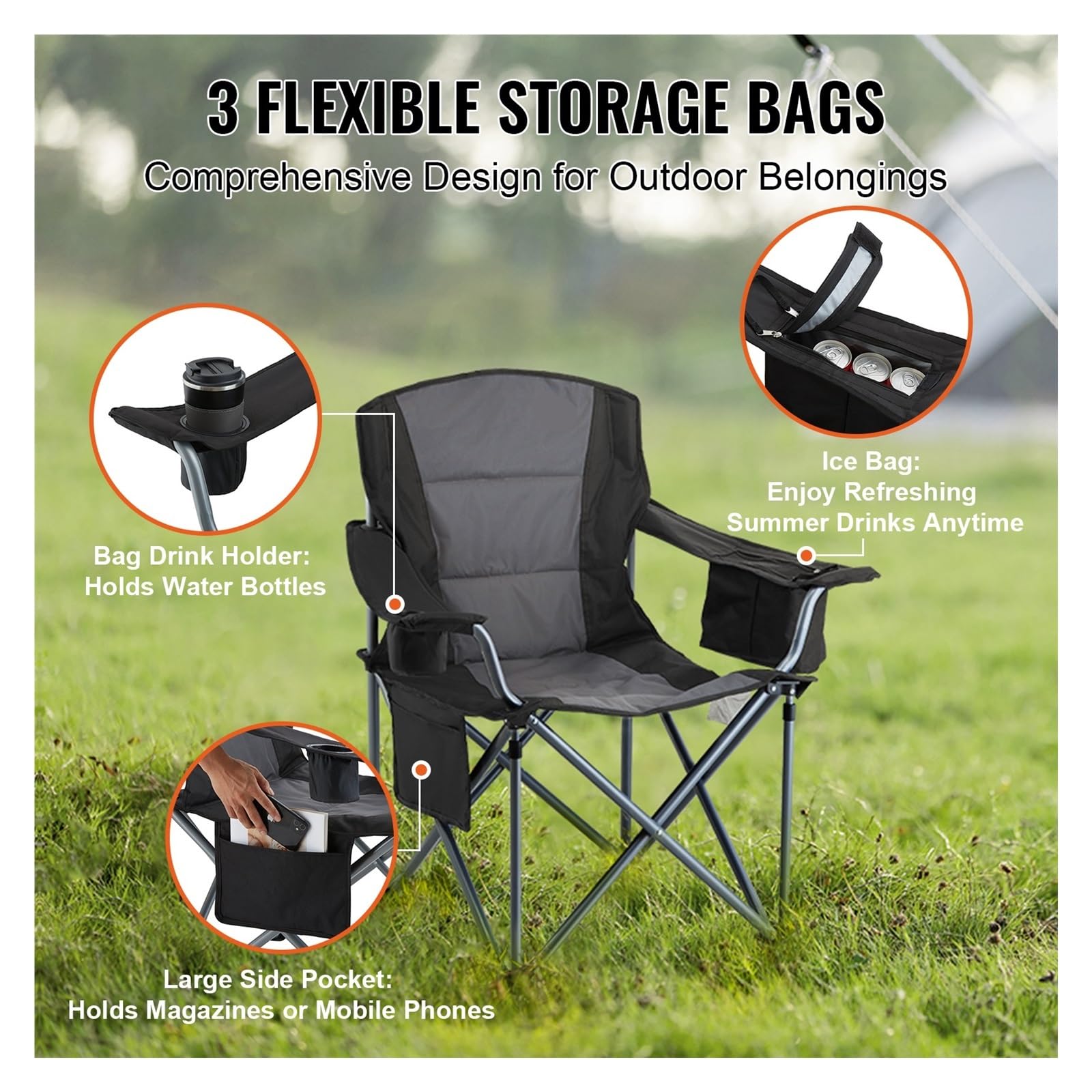 Silla De Pesca Sedia pieghevole da campeggio for adulti Poltrone imbottite con schienale lombare portatile for esterni for picnic sulla spiaggia, pesca con lo zaino in spalla Para Pesca Camping
