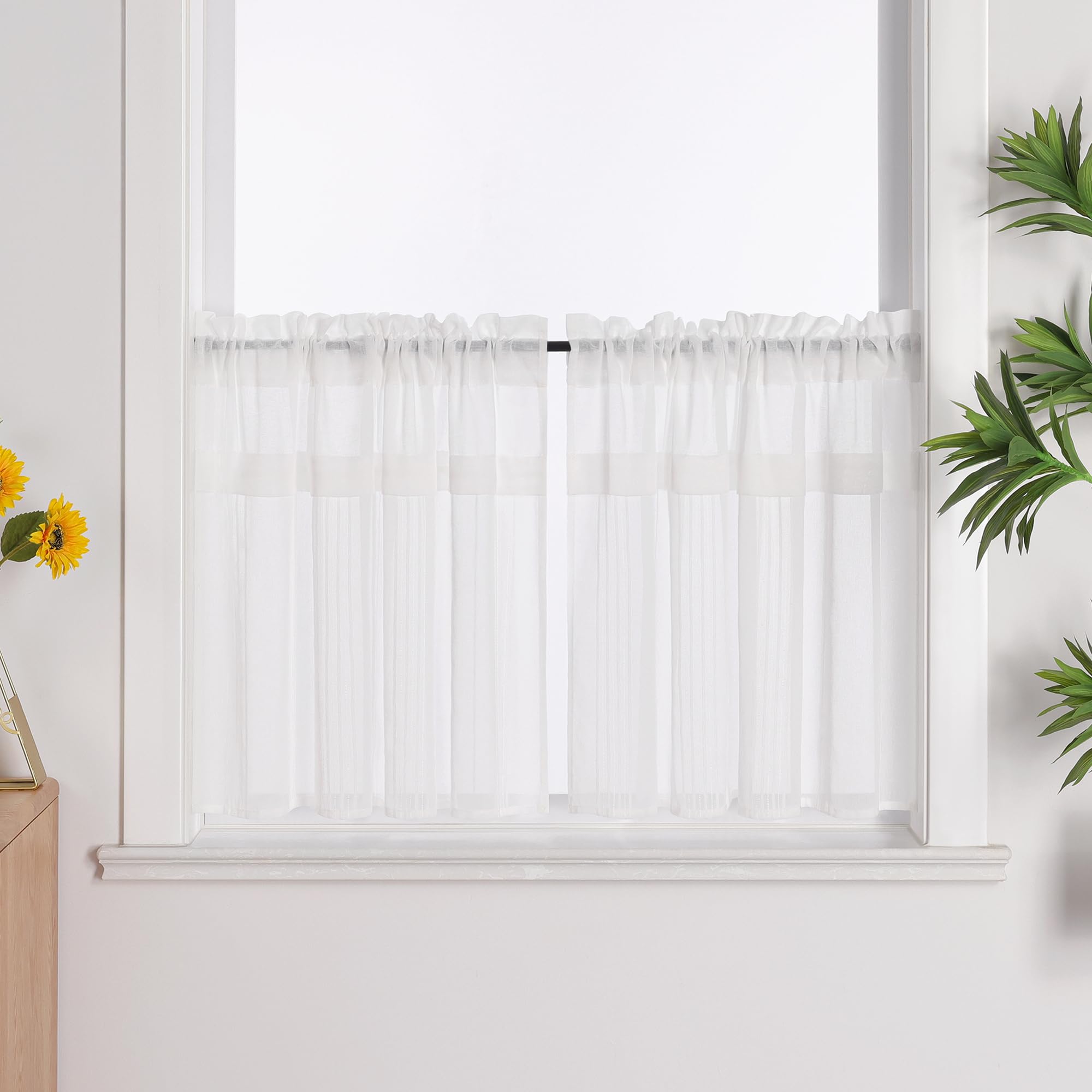 Joyswahl Leni«Cáfe - Cortinas de cocina (aspecto de lino, cortas, 120 x 125 cm), color blanco, 120 x 125 cm (alto x ancho), color blanco