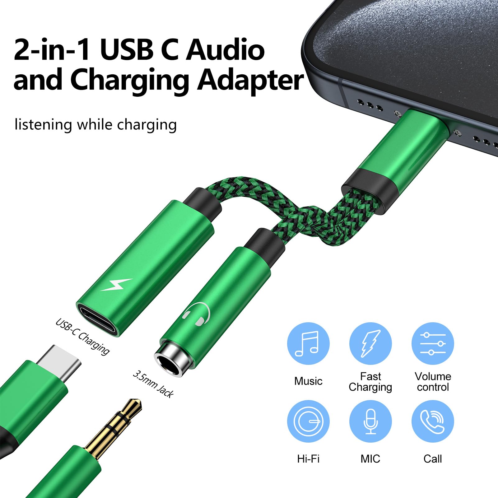 Adattatore USB-C A Jack 3.5mm 2-in-1 Con Ricarica - Design A 90° Con Chip DAC, Per Phone15, Samsung, IPad