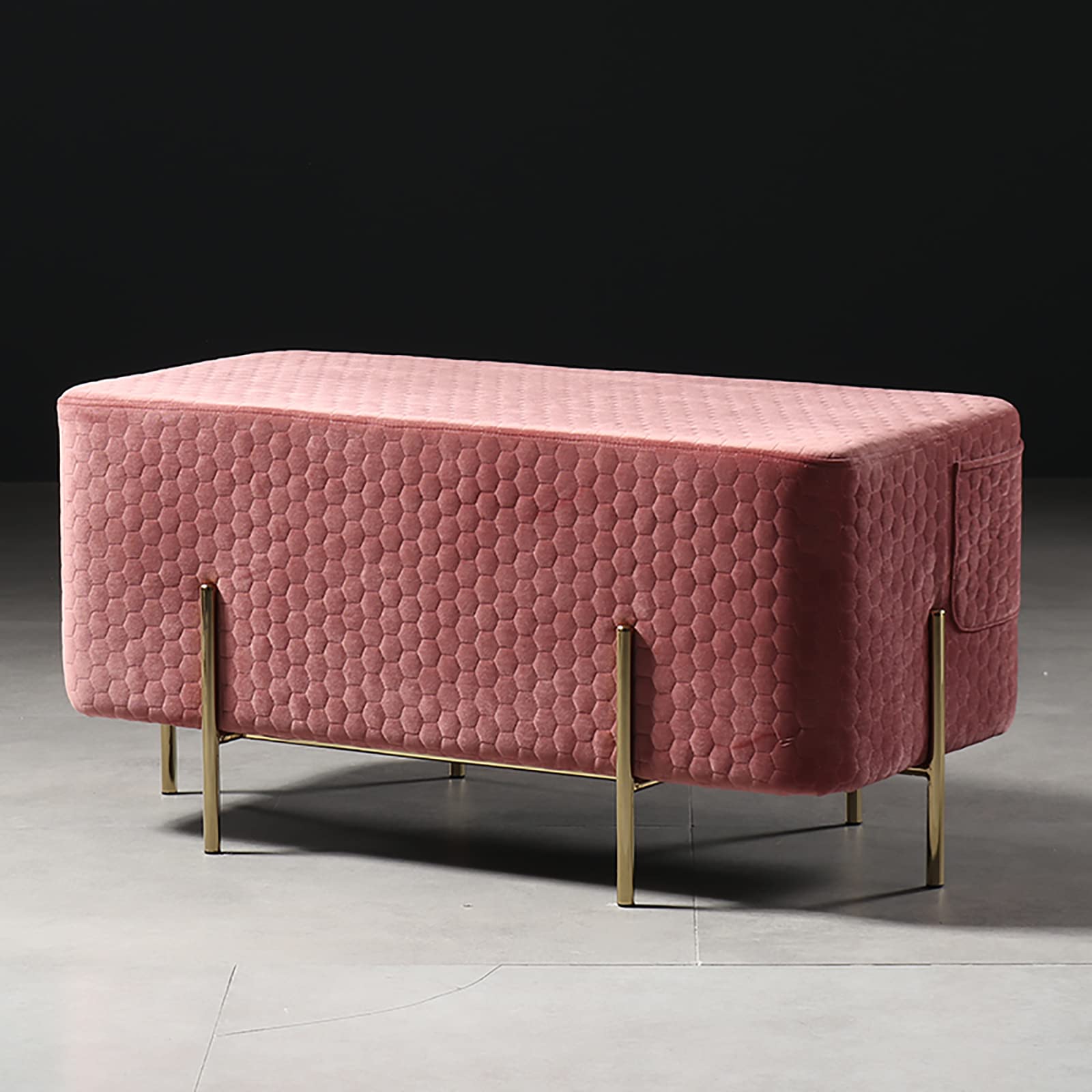 Tabouret en velours rose avec pieds dorés 88 cm pour salon