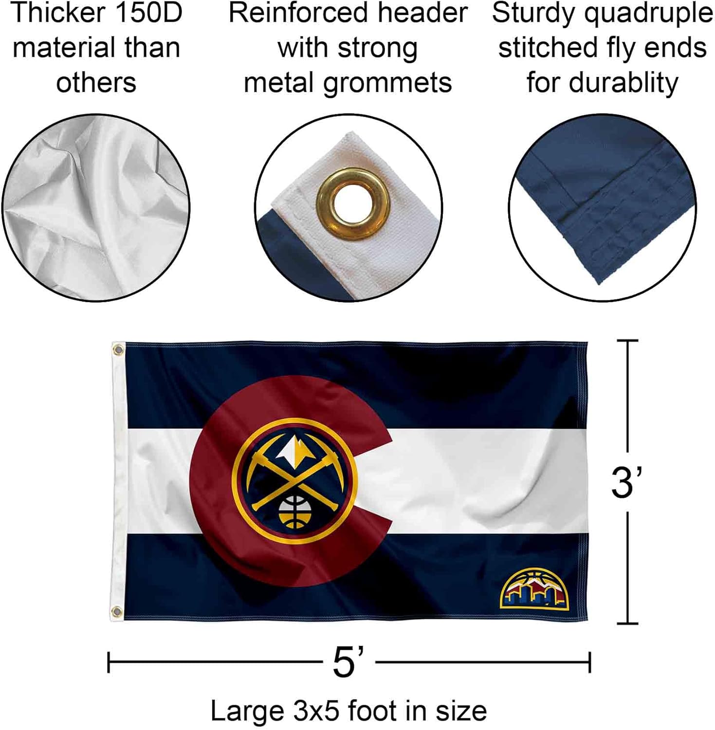 Denver Nuggets State of Colorado Indoor Outdoor Flag Banner - Image 2