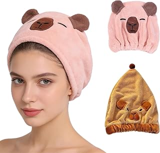 BSITSSS 2PCS Capybara Toallas de Microfibra para el Cabello, Toallas para Secar El Pelo, Gorro de Pelo Seco para Mujeres, ...