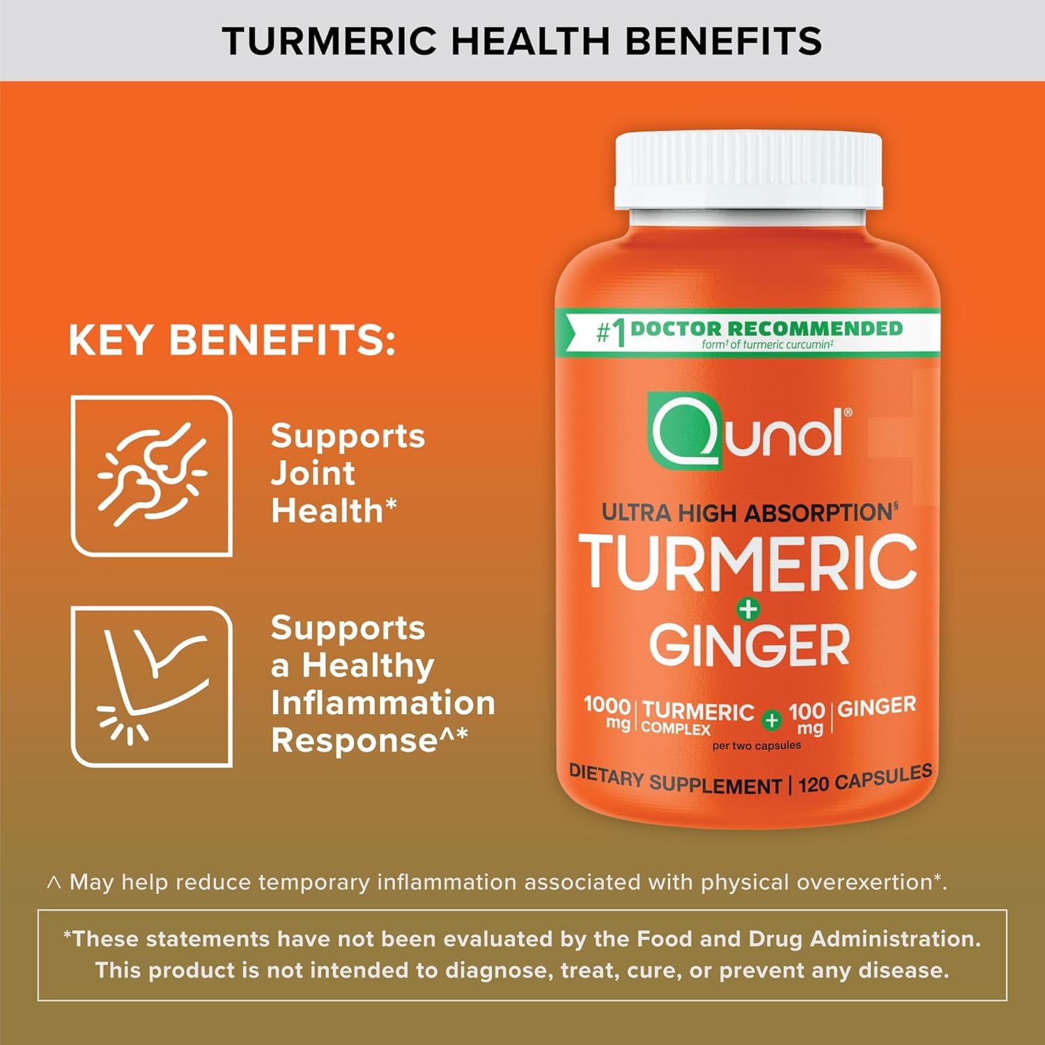 Qunol Turmeric Curcumin 1000mg and Ginger, Ultra High Absorption, 120 Count — Amazon image 2