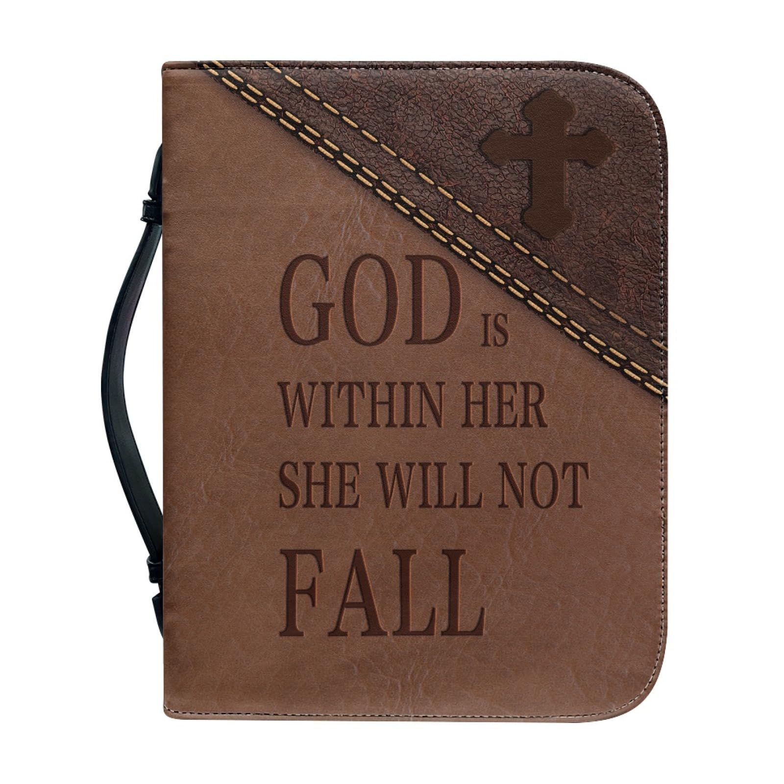 Dajingkj Bible Cover with Zip Large Leather Bible Covers Women's Flowers Bible Bag Women's Bag Bible Book Church Handbags, Inspirational Bible Verse with Lion, X-Large