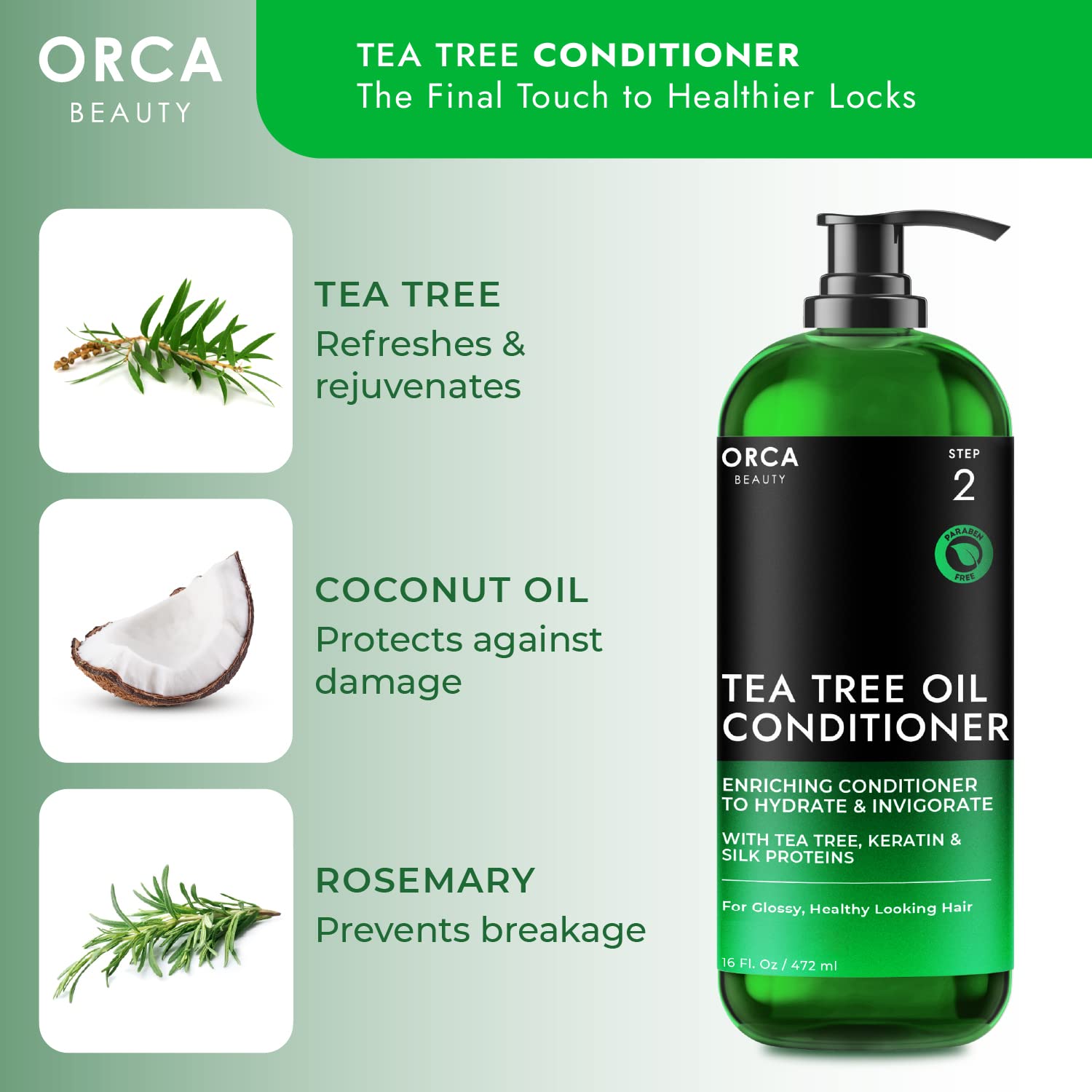 Tea Tree Conditioner, 16oz - Hydrating and Invigorating Natural Conditioner for Men & Women with Oily Hair and Dry Scalp, Enriched with Vitamin E, Coconut Oil, Silk Proteins, and Rosemary - Image 3