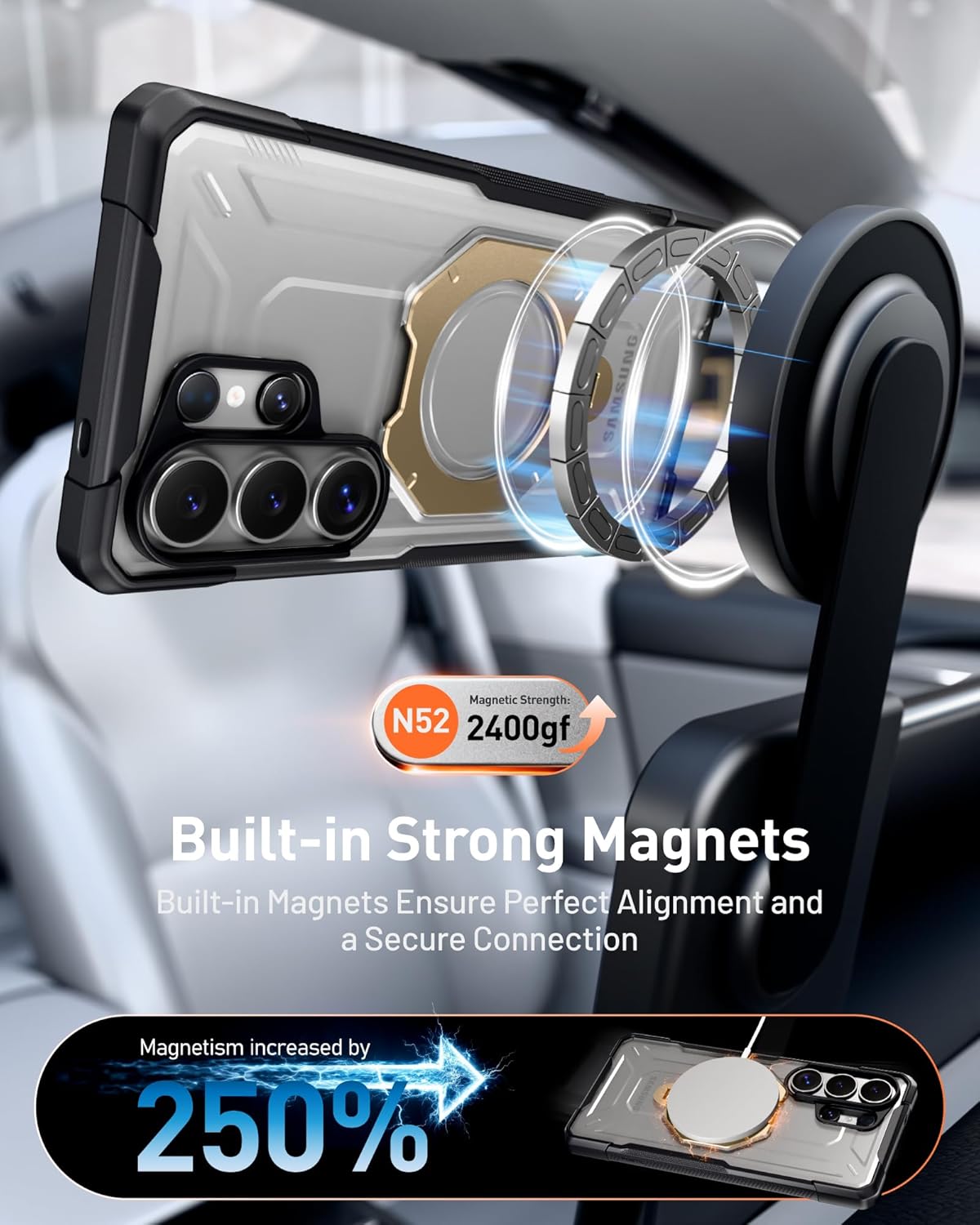 Poetic for Samsung Galaxy S26 Ultra Case | 360° Rotate Magnetic Ring Kickstand | Compatible with MagSafe | Military Grade Drop Proof Protection Cover | 2 Tempered Glass Screen Protector | Gold/Clear