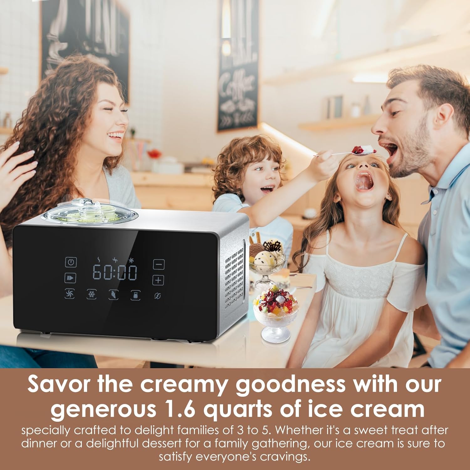 Homtone Ice Cream Maker Fully Automatic with Compressor, 4 Modes, Adjustable softness, Adjusted Speed 1.6 Quart Ice Cream + Yogurt Maker, LCD Touch Screen Homemade Soft & Hard Ice Cream Machine - Image 7