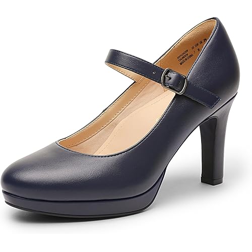 DREAM PAIRS Women's Pumps Close Toe Classic High Heels Round Toe Comfortable Low Platform Mary Jane Dress Shoes