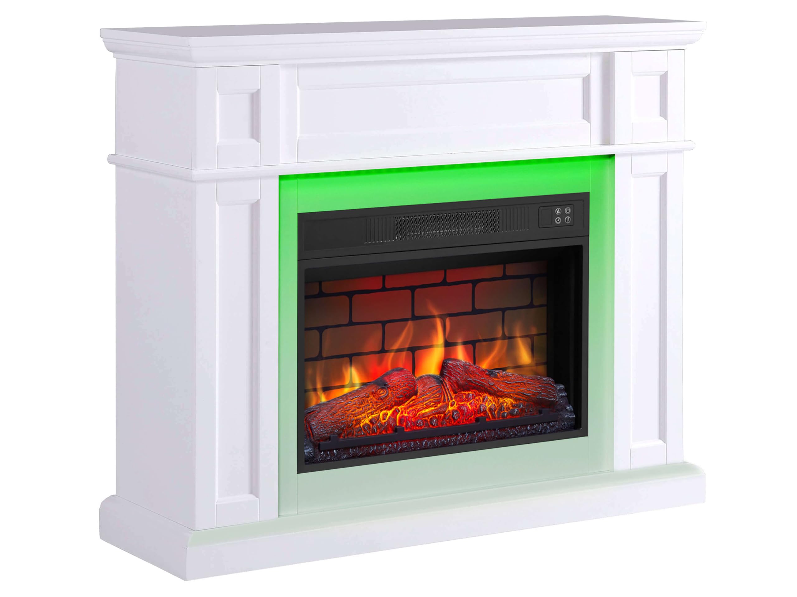 Kominek elektryczny LED ArtiFlame Linz AF23BS biały z dźwiękiem, 12 trybów ogrzewania 1800 W, timer, prawdziwy efekt płomienia, 3 poziomy jasności, ekskluzywny design, pilot