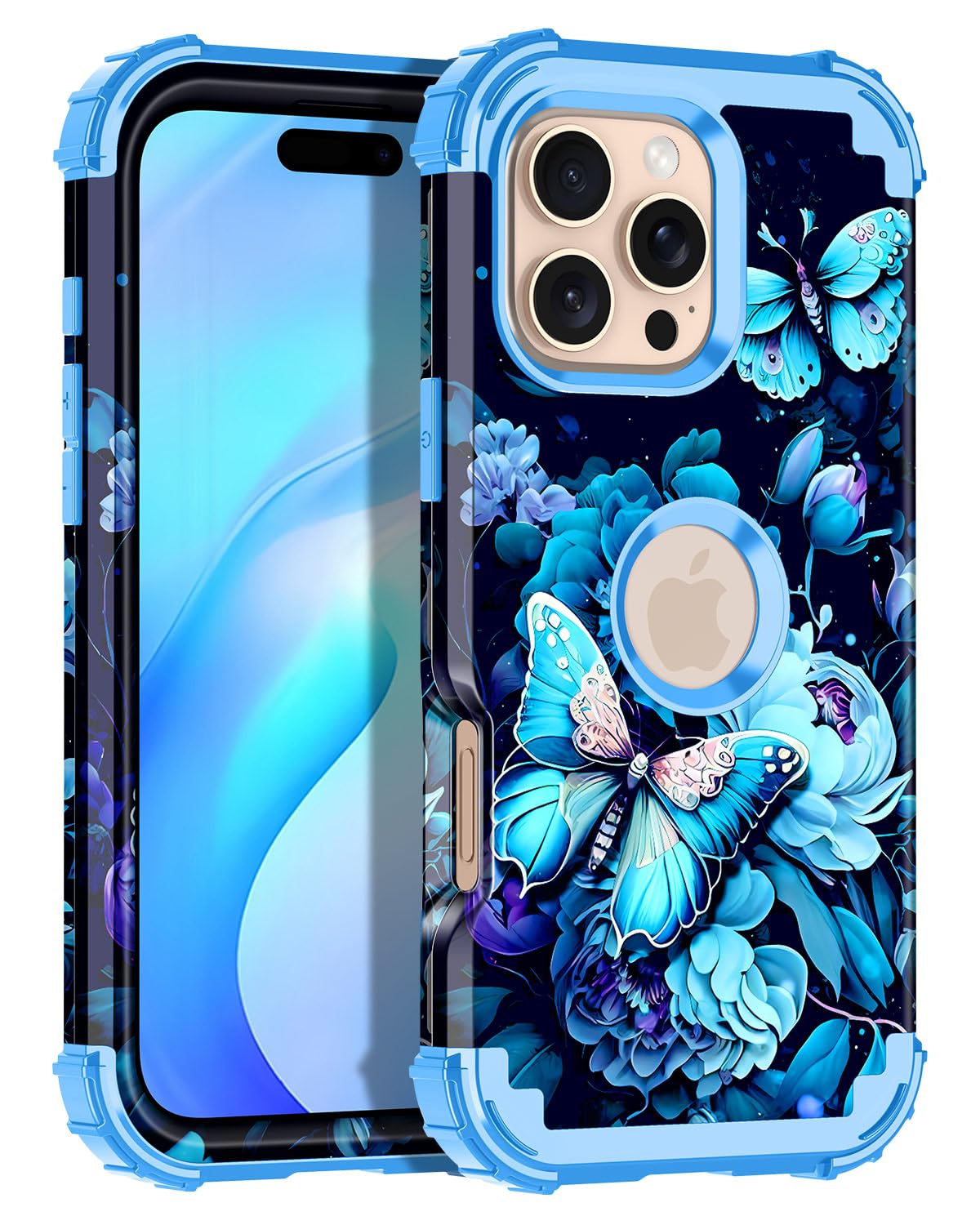 Miqala for iPhone 16 Pro Max Case,Glow in The Dark Three Layer Heavy Duty Shockproof Protection Hard Plastic Bumper+Soft Silicone Case for Apple