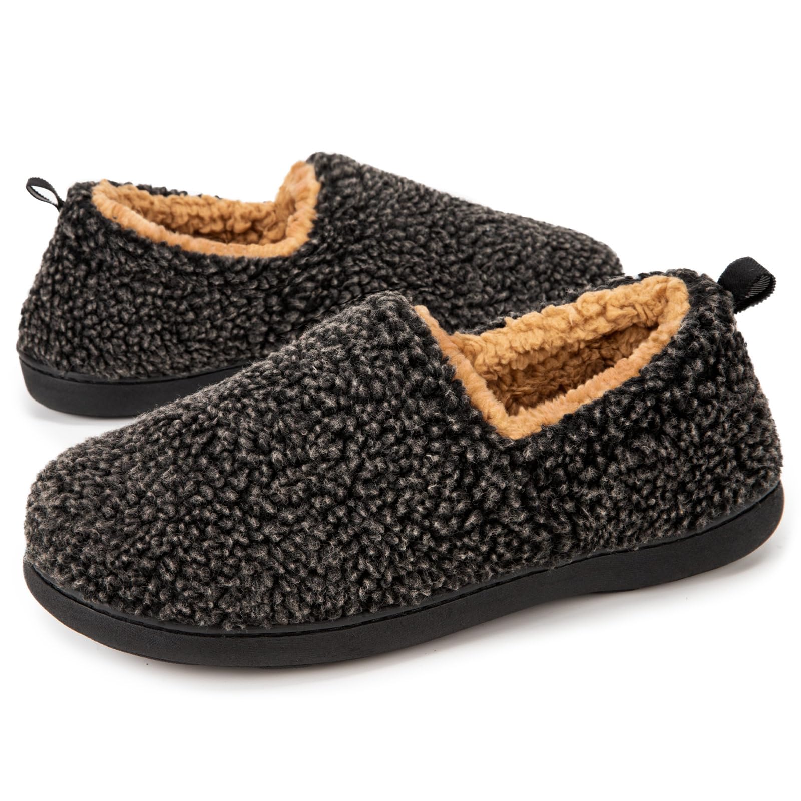 BuffeetMen's Warm Memory Foam House Slippers with Fuzzy Faux Fleece