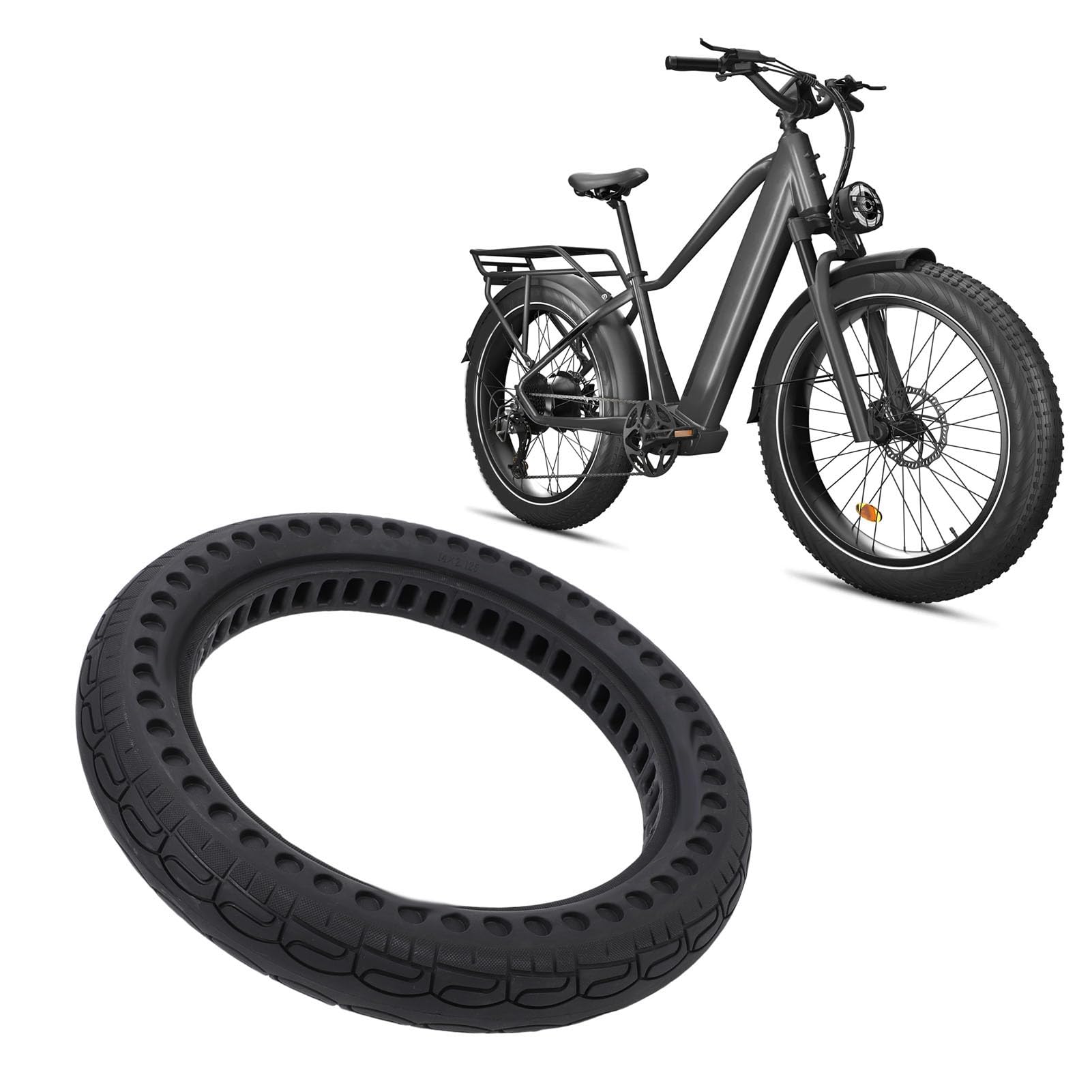 banapoy Neumático Sólido Bicicleta 14x2.125 sin Aire, 14 Pulgadas 14x2.125 Prueba Explosiones Antipinchazos Bicicleta Eléctrica Neumático sin Cámara Panal para Scooter Eléctrico