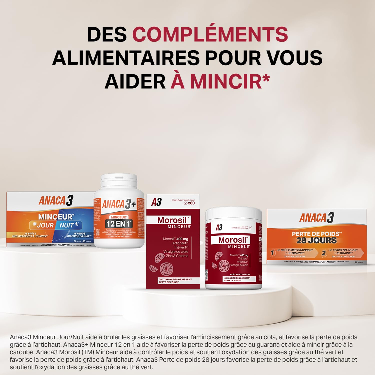 ANACA 3 - Jour/Nuit - Complément Alimentaire - Favorise Amincissement(1) & Perte de poids(3) - Artichaut, Curcumine, Cola, Fucus, Guarana, Chrome - Programme 30 Jours - Fabriqué En France - 60 Gélules