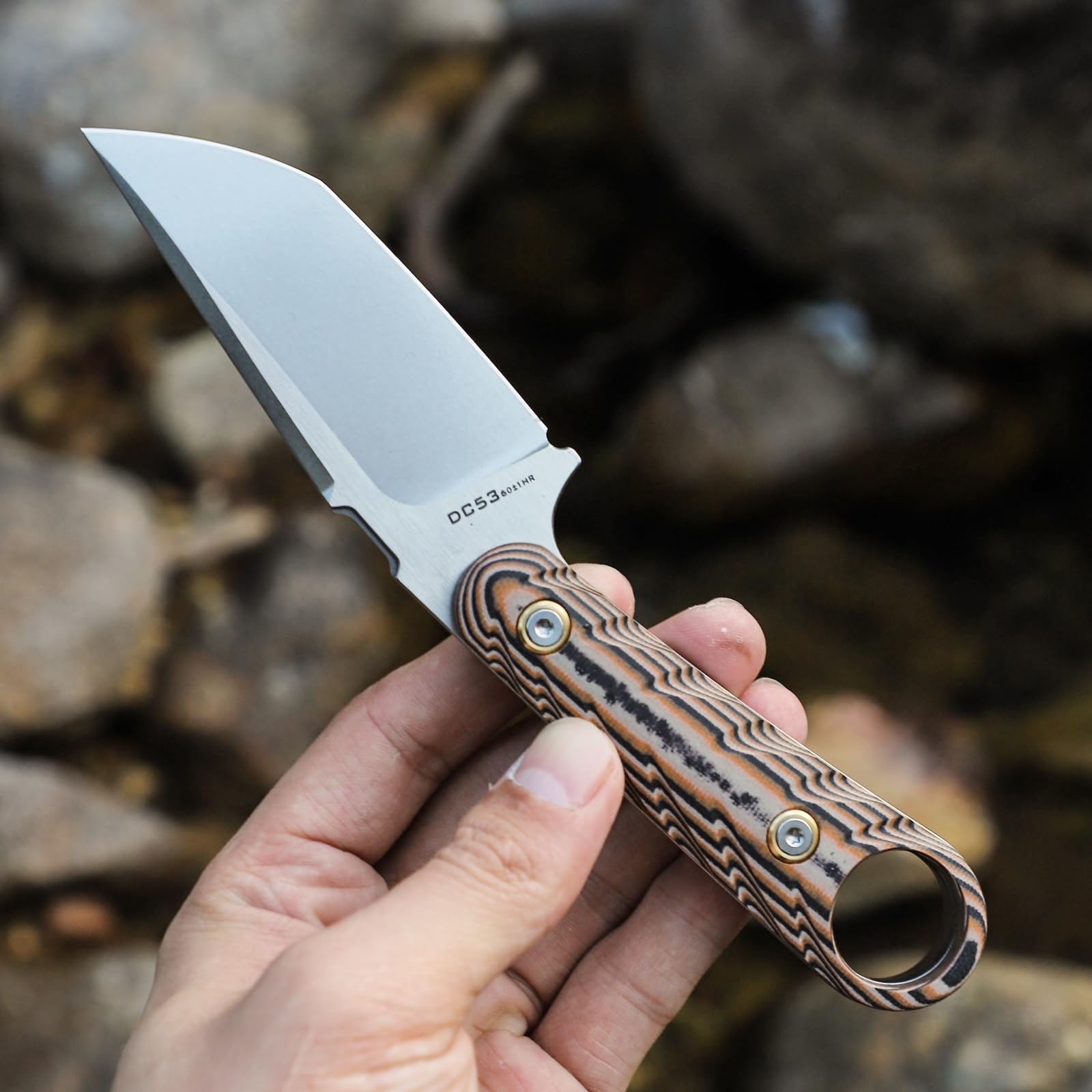 Messer mit feststehender Klinge aus DC53-Stahl, rutschfester Griff aus G10, 19,4 cm lange feststehende Klinge, geeignet für Erkundungen, Wanderungen und als EDC-Messer (Weiße Klinge)